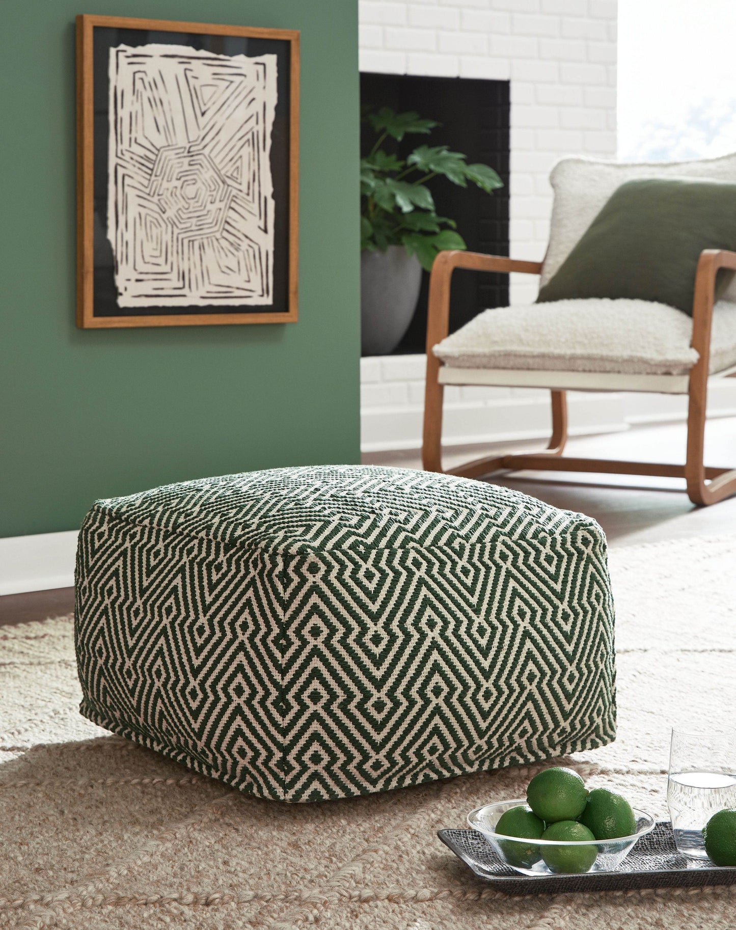 Abacy - Green / Ivory - Pouf - Forward Furniture