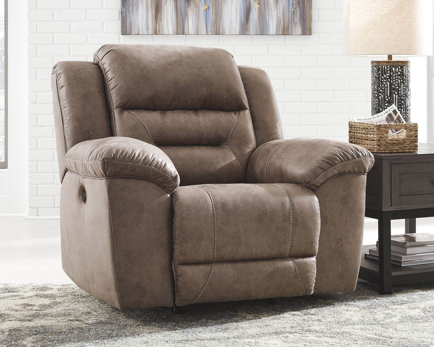 Stoneland - Fossil - Power Rocker Recliner - Faux Leather - Forward Furniture