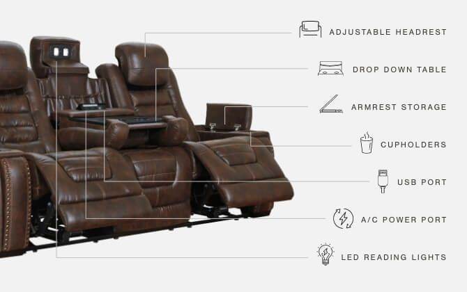 Game Zone - PWR REC Sofa with ADJ Headrest - Bark