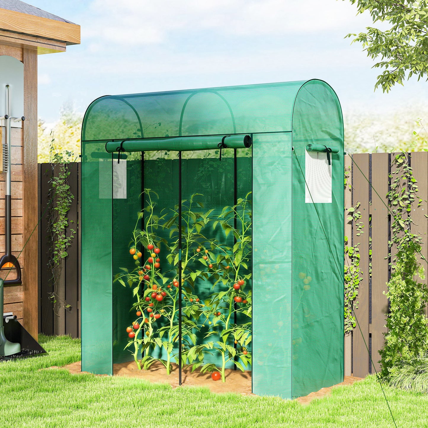 Mini Greenhouse, Portable Garden Green House with Roll-up Door and Mesh Windows, 6' x 2' x 6.6', Green