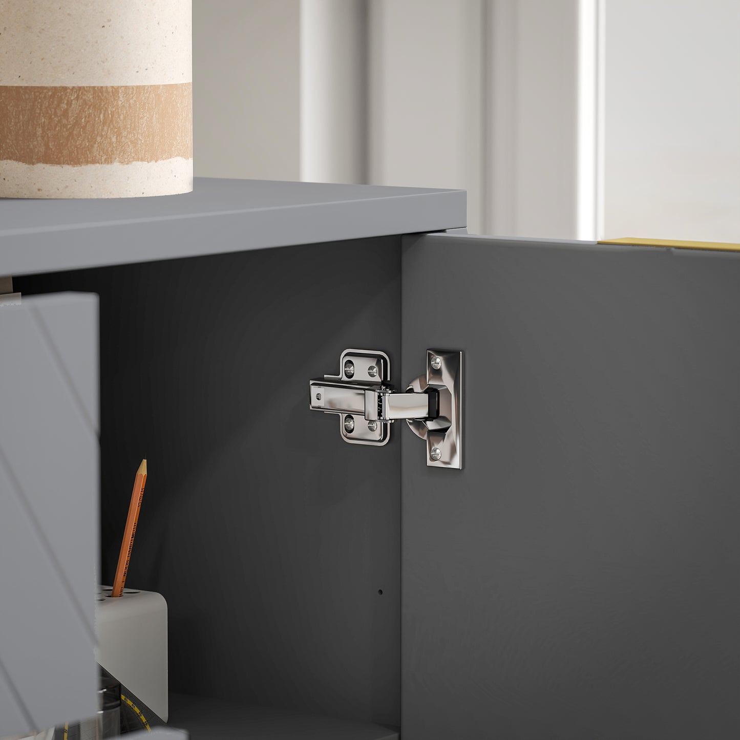 Sideboard Storage Cabinet with 3 Drawers, Adjustable Shelves and Doors, Kitchen Buffet Cabinet for Dining Room, Grey