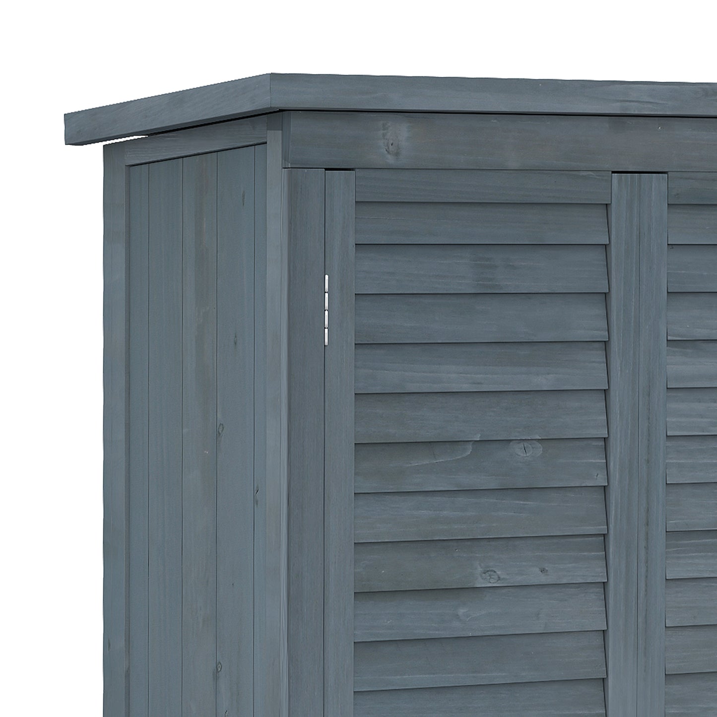 Outdoor Garden Shed, Wooden Tool Storage Shed, 3-Tier Shelves, Asphalt Roof, Shutter Doors, 34.3" x 18.3" x 63", Grey