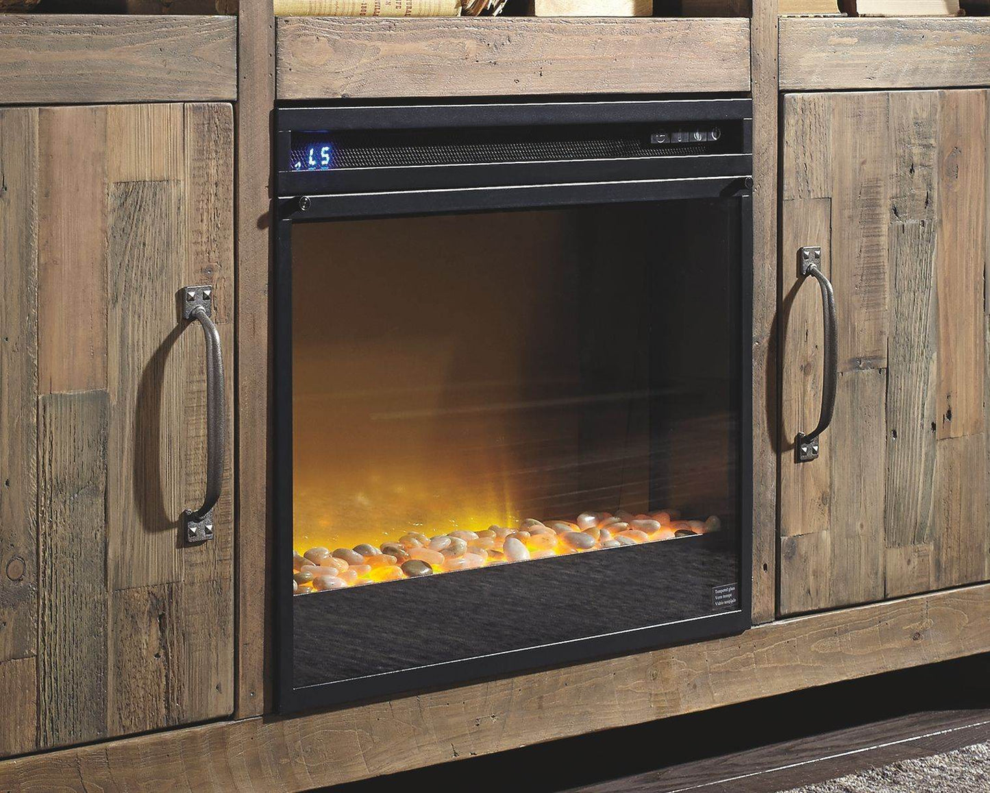 Arlenbry - Gray - Corner TV Stand With Glass/Stone Fireplace Insert - Forward Furniture