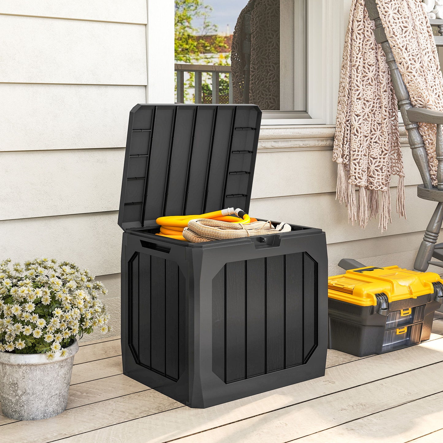 32 Gallon Deck Box, Resin Outdoor Storage Box with Handles, Waterproof and UV Resistant Storage Container