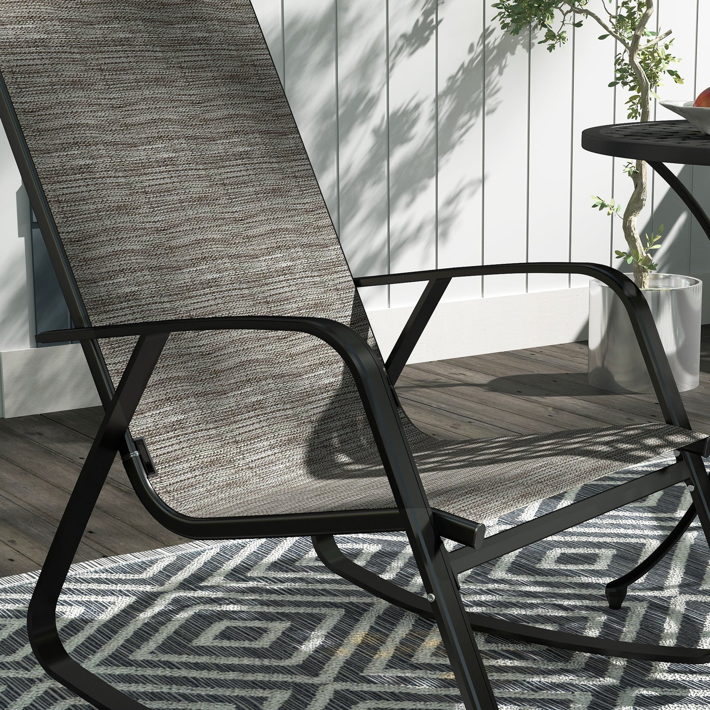 Set of 2 Patio Rocking Chairs, Outdoor Rocking Chairs with High Backrest, Armrests for Backyard, Garden, Light Brown