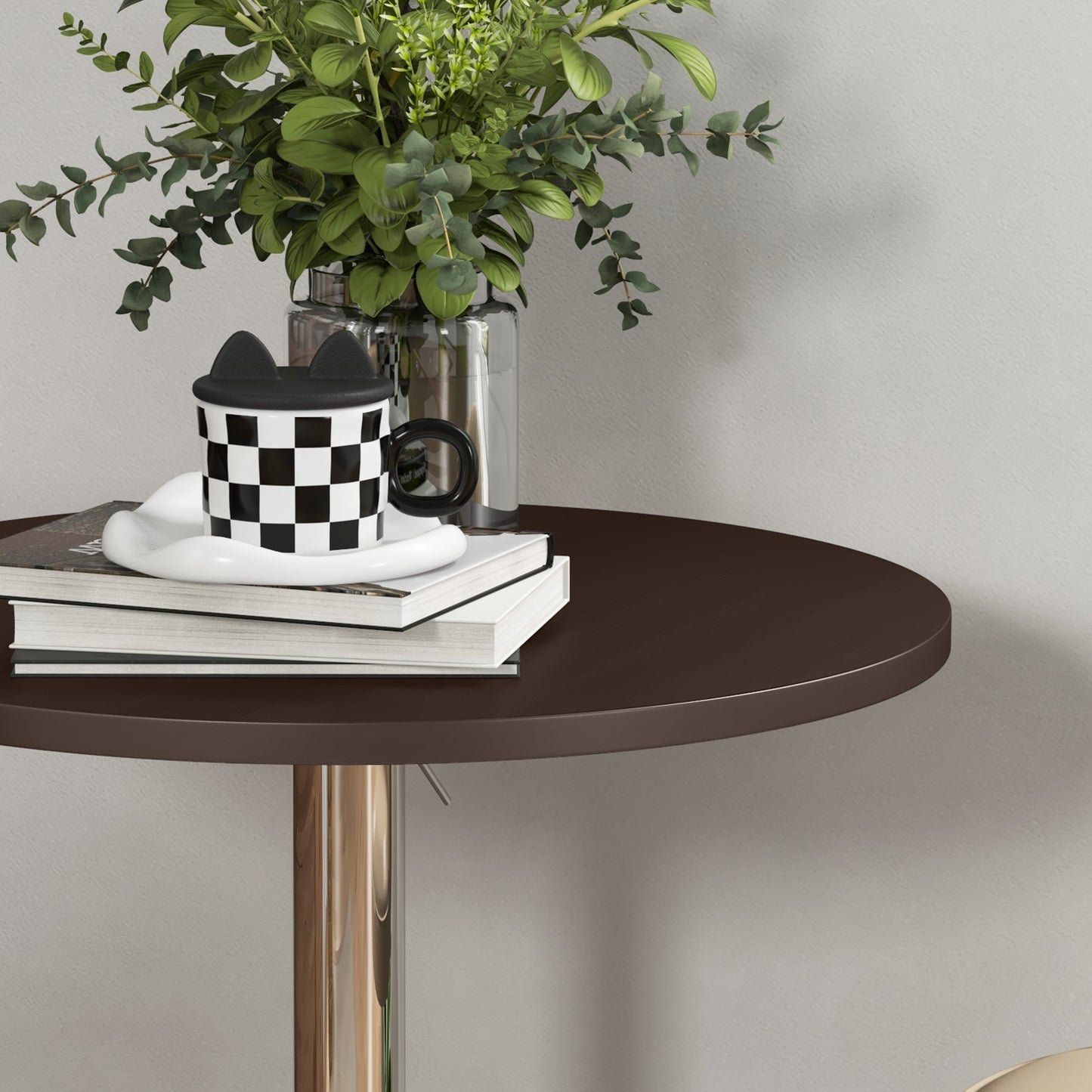 High Top Bar Table, Adjustable Round Kitchen Table with Swivel Top and Steel Base, Bistro Table for 2 People, Walnut