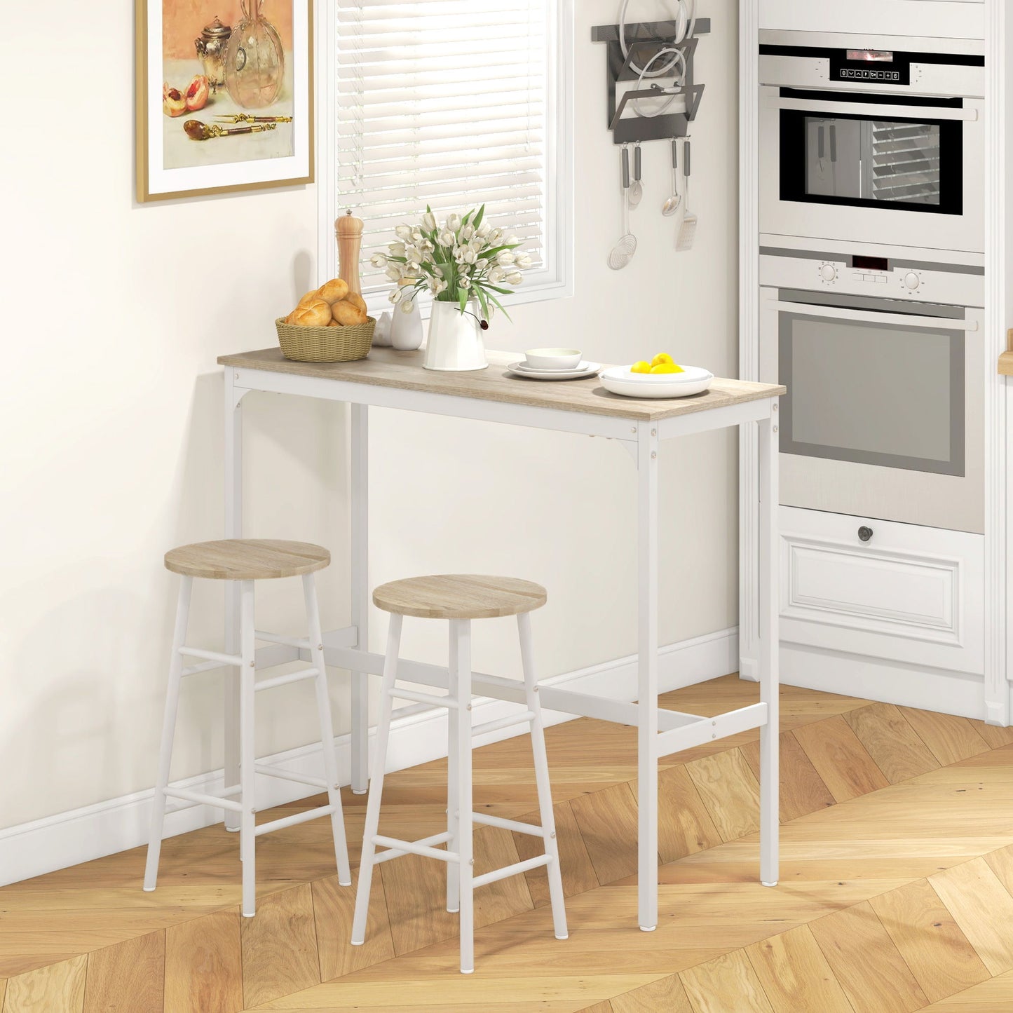 3-Piece Counter Height Bar Table and Chairs, Dining Table and Chairs Set for 2, Pub Table and Chairs