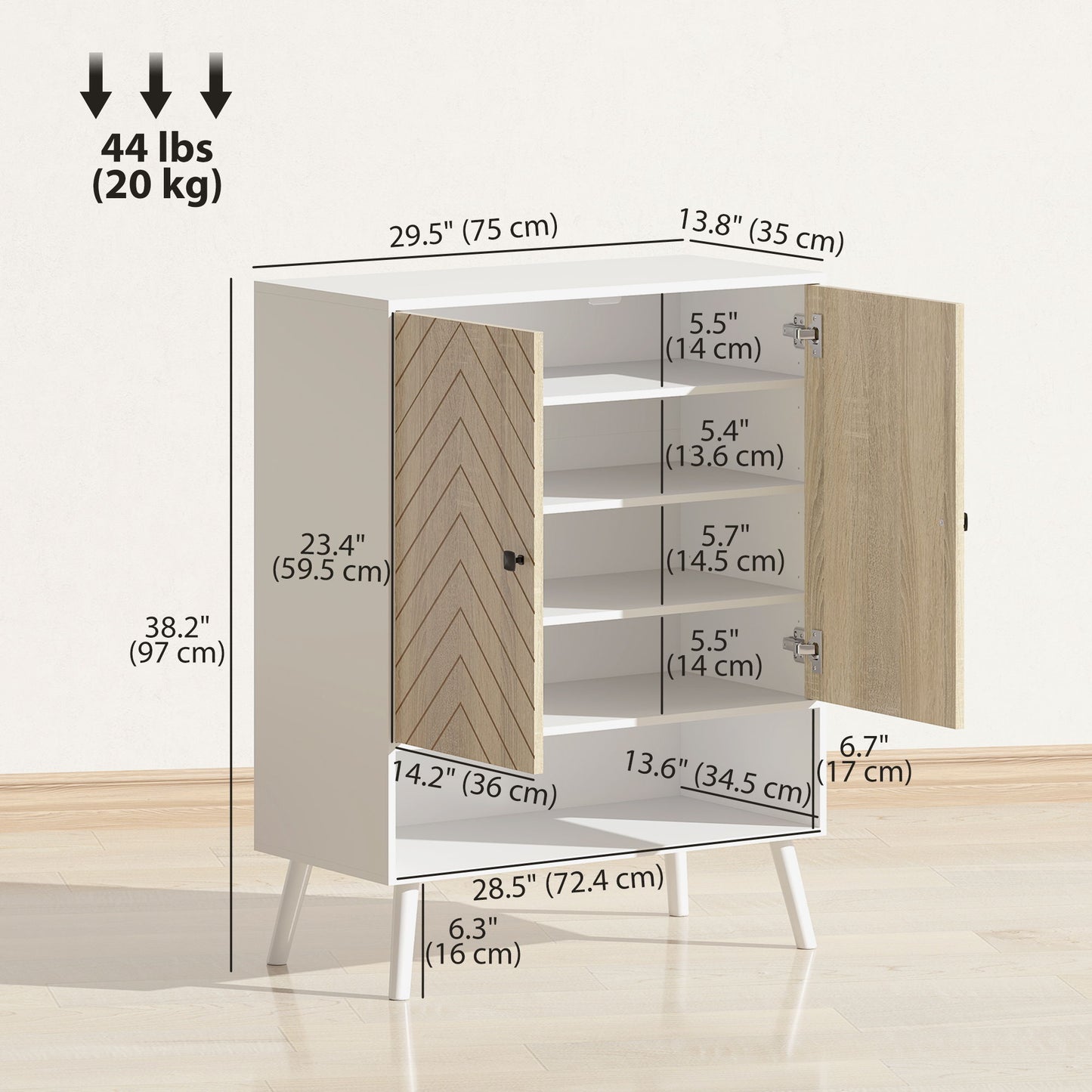 Shoe Storage Cabinet, 5-Tier Shoe Rack Cabinet with Doors, Adjustable Shelves, 15 Pairs, for Entryway, Natural Tone