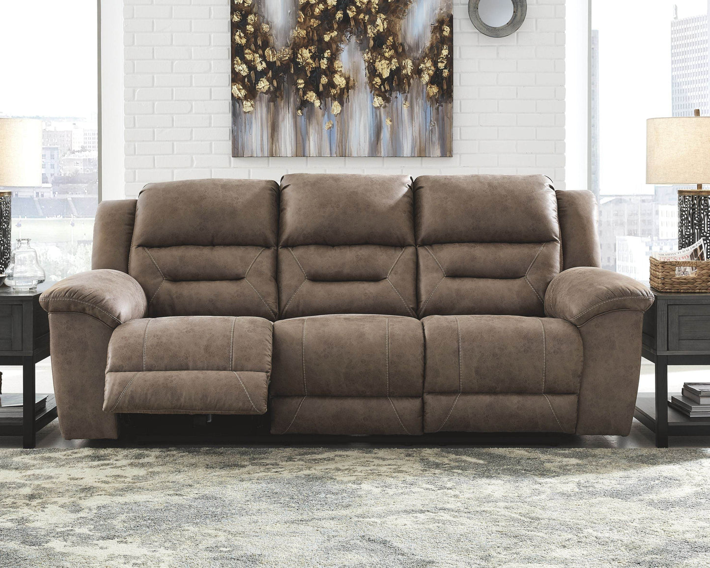 Stoneland - Fossil - Power Reclining Sofa - Faux Leather - Forward Furniture
