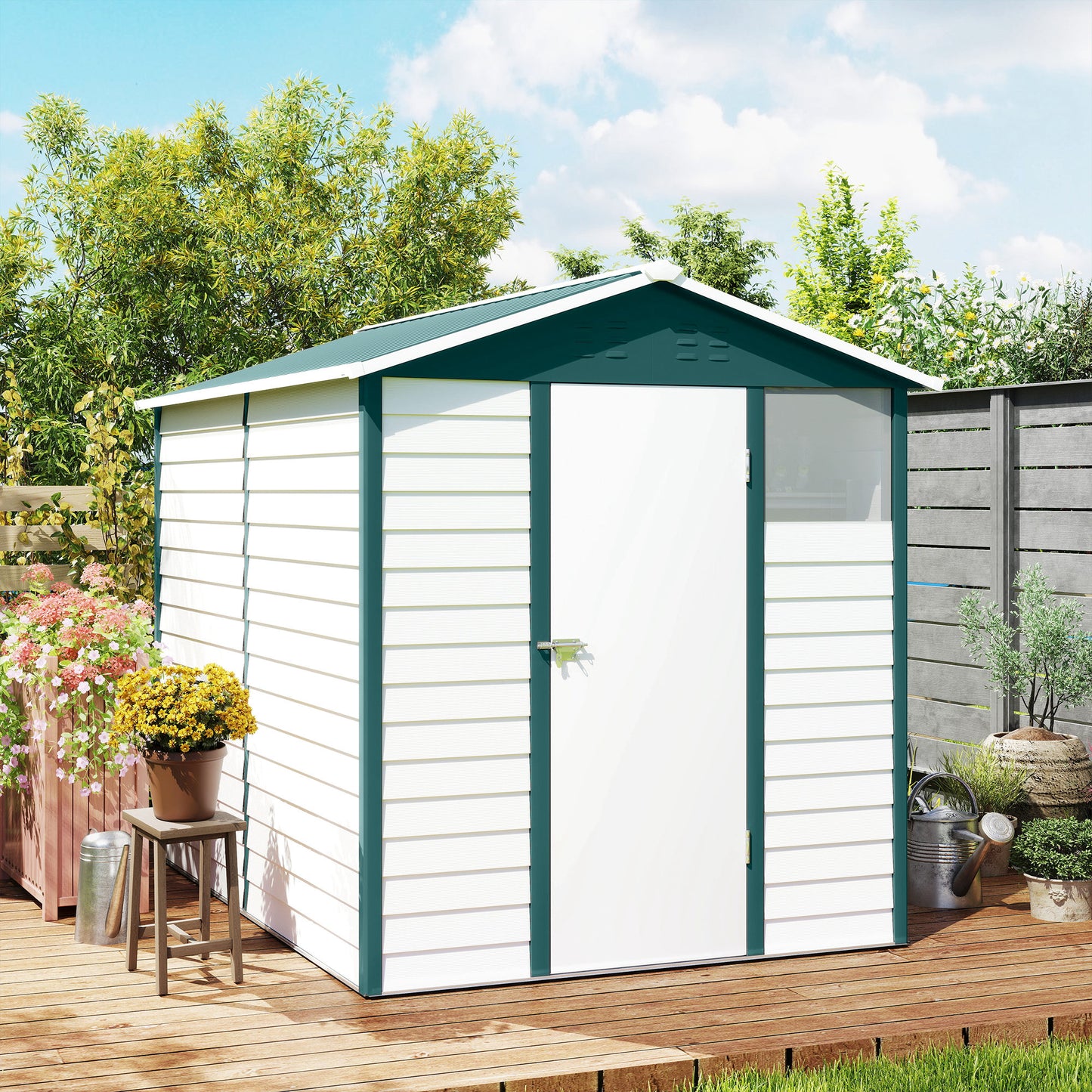 9' x 6' Garden Shed, Outdoor Storage Patio Shed w/ Sloped Roof, Lockable Door for Patio Lawn, Green