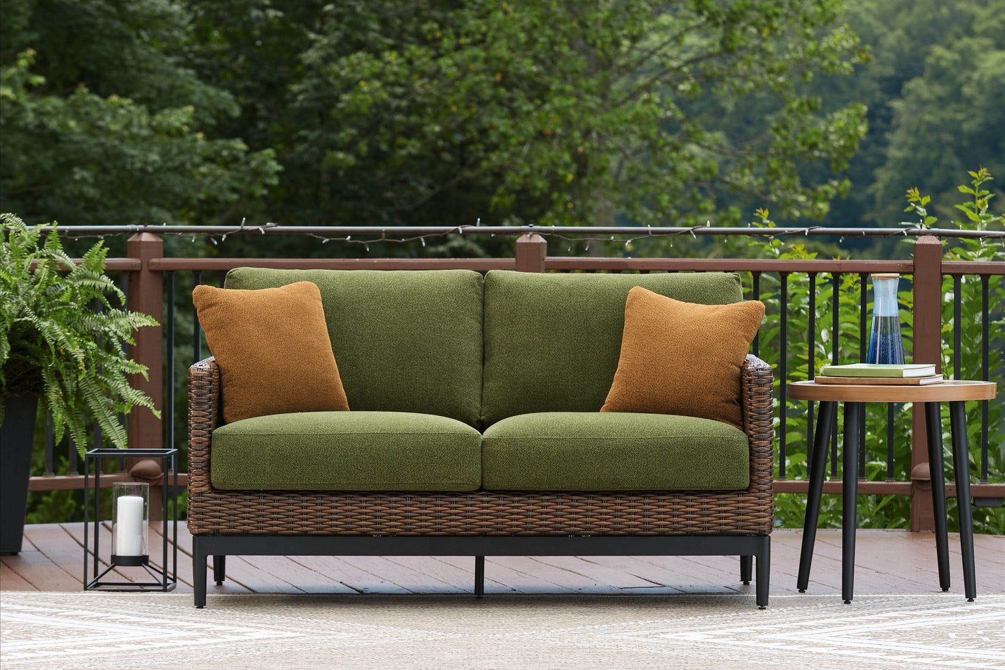 Horizon Hall - Brown / Green - Loveseat With Cushion - Forward Furniture