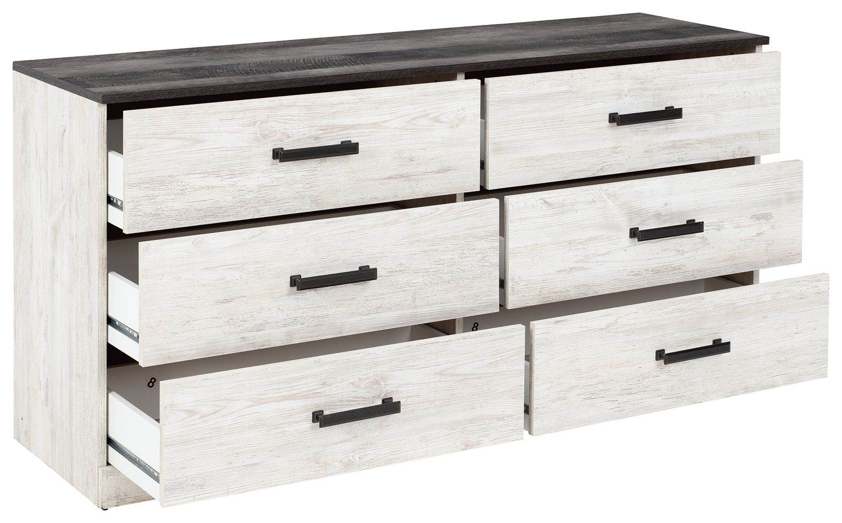 Shawburn - White / Black / Gray - Six Drawer Dresser - Pewter-tone pulls - Forward Furniture