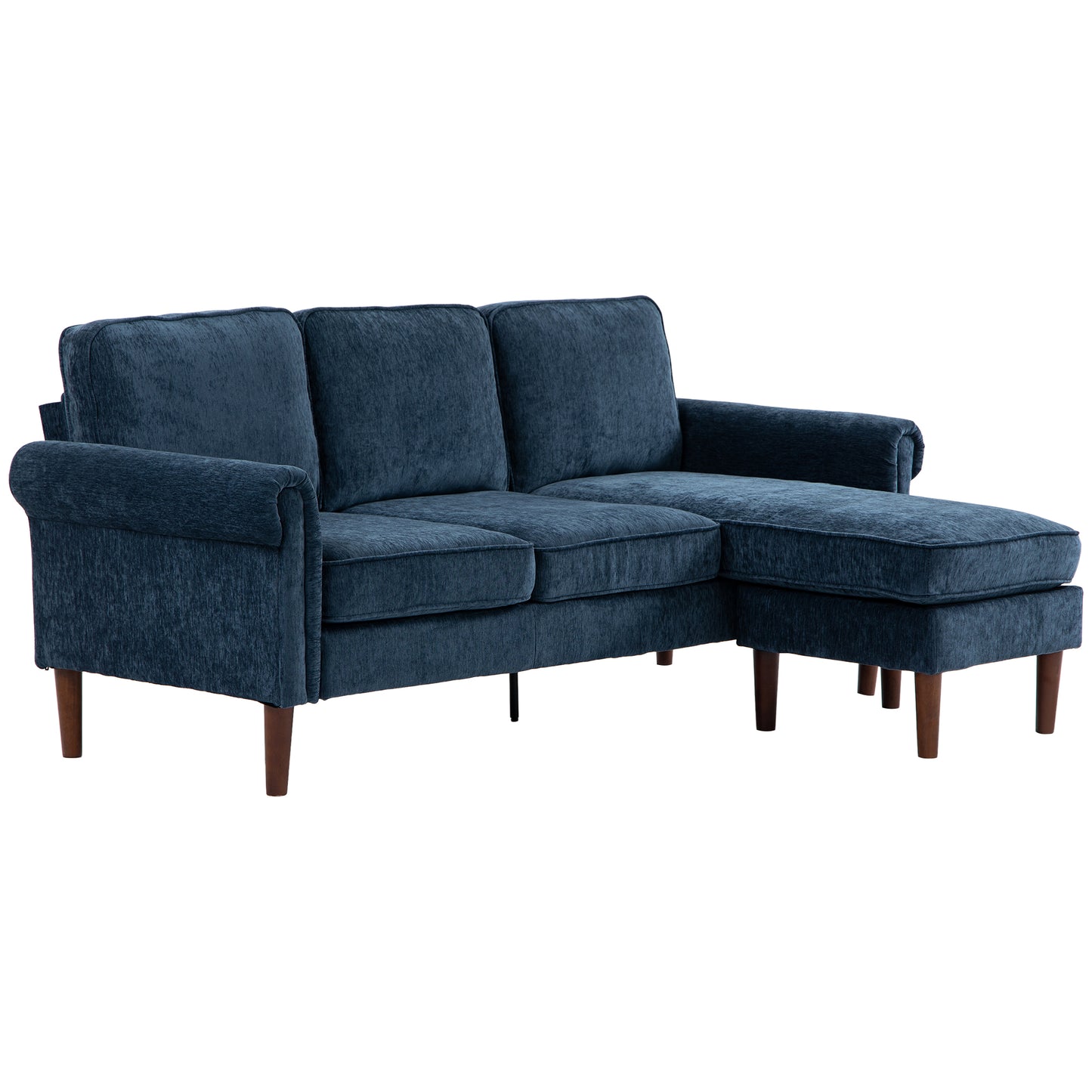 L Shape Sofa, Modern Sectional Couch with Changeable Chaise Lounge, Wooden Legs, Corner Sofa for Living Room, Dark Blue