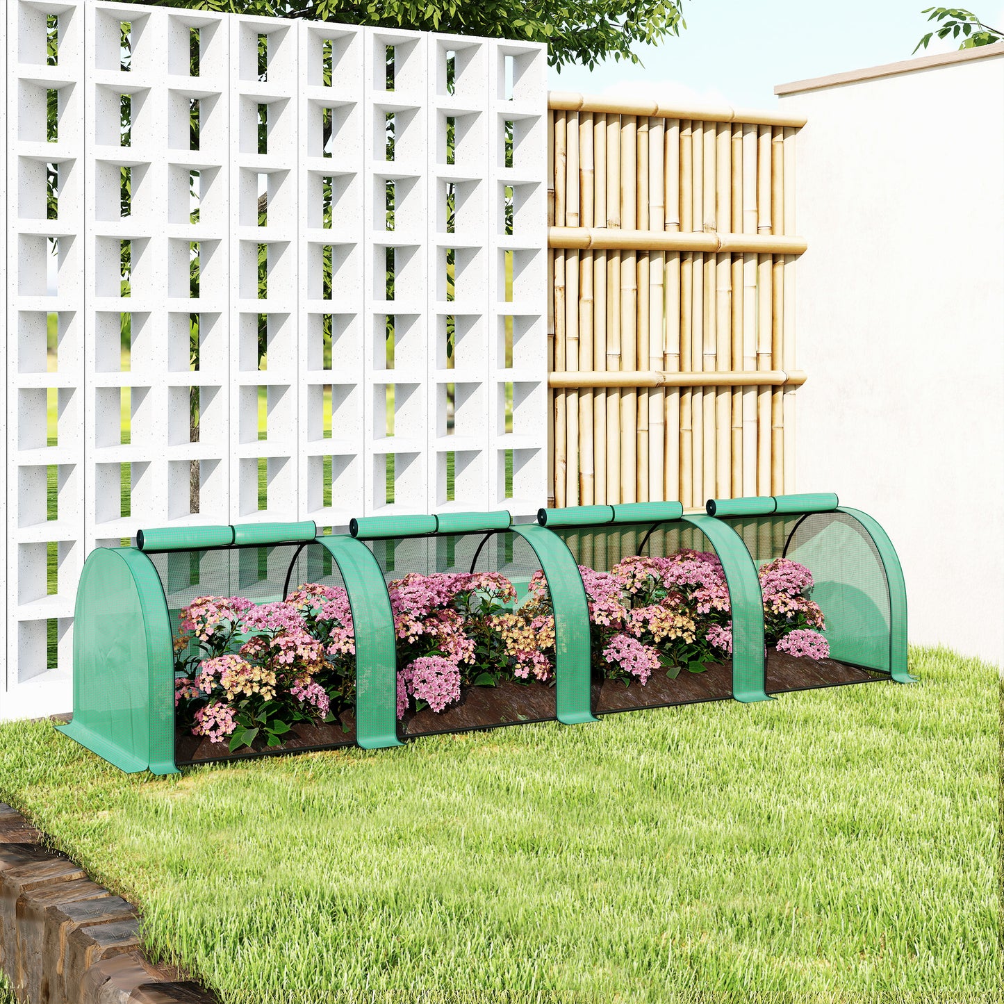 13' x 3.3' x 2.6' Mini Tunnel Greenhouse with PE Cover Garden Green Grow Shed with Steel Frame Zipped Doors, Green