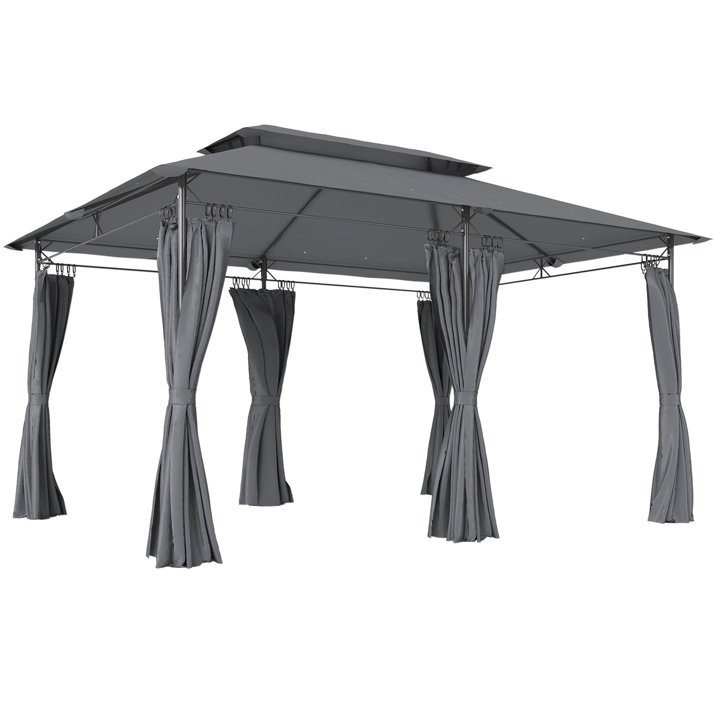 10' x 13' Double Roof Patio Gazebo, Outdoor Gazebo with Curtains, for Garden, Lawn, Backyard and Deck, Grey
