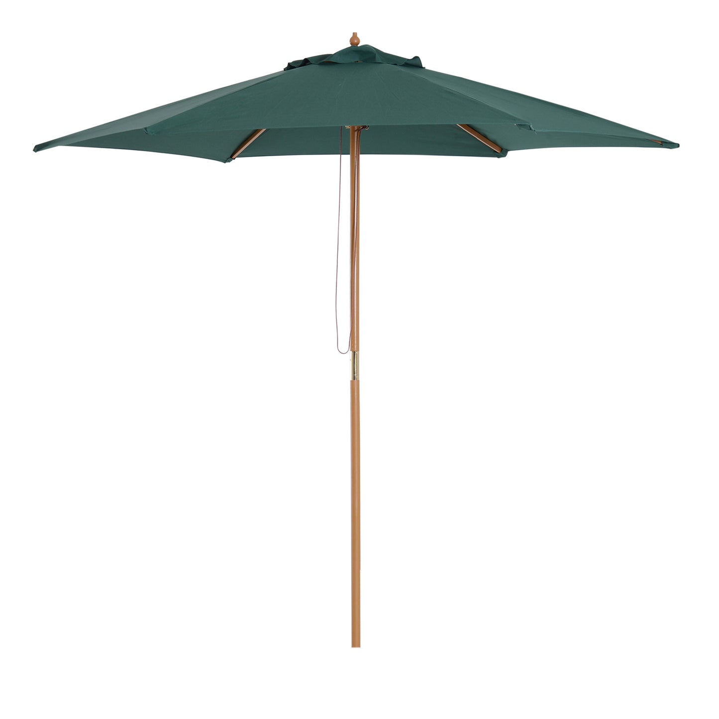 8FT Wood Market Umbrella Patio Umbrella Round Garden Parasol Canopy with Bamboo Ribs and Top Vent, Dark Green