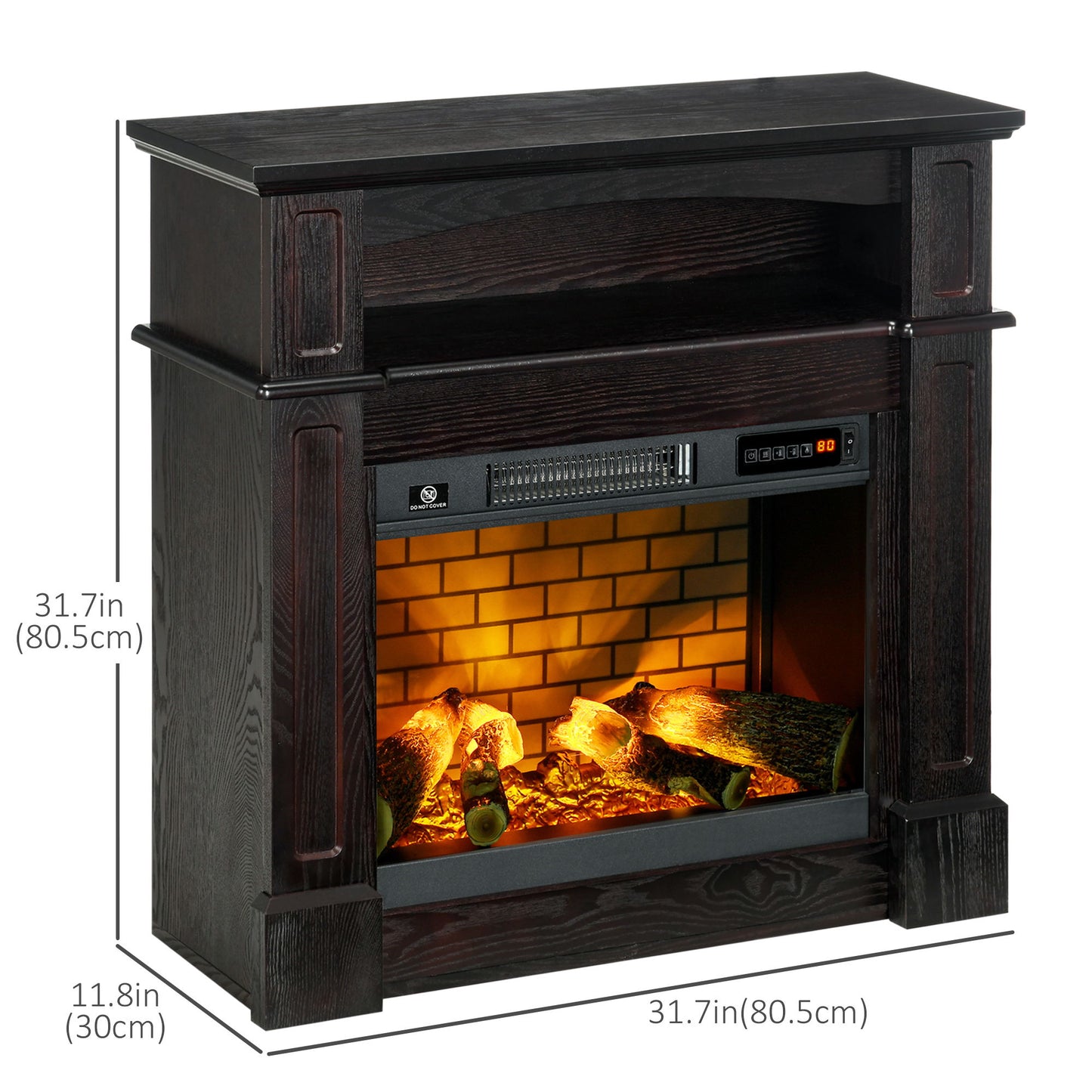 Electric Fireplace with Mantel, Freestanding Heater Corner Firebox with Remote Control, 700W/1400W, Brown