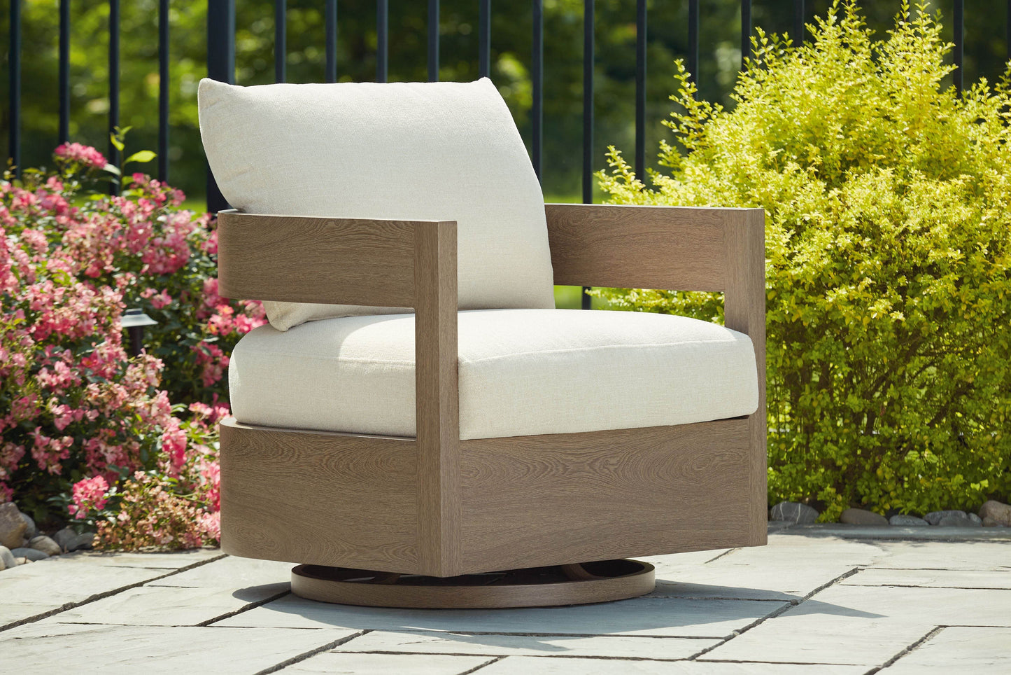 Serene Bay - Dark Brown / White - Swivel Glider Chair With Cushion - Forward Furniture