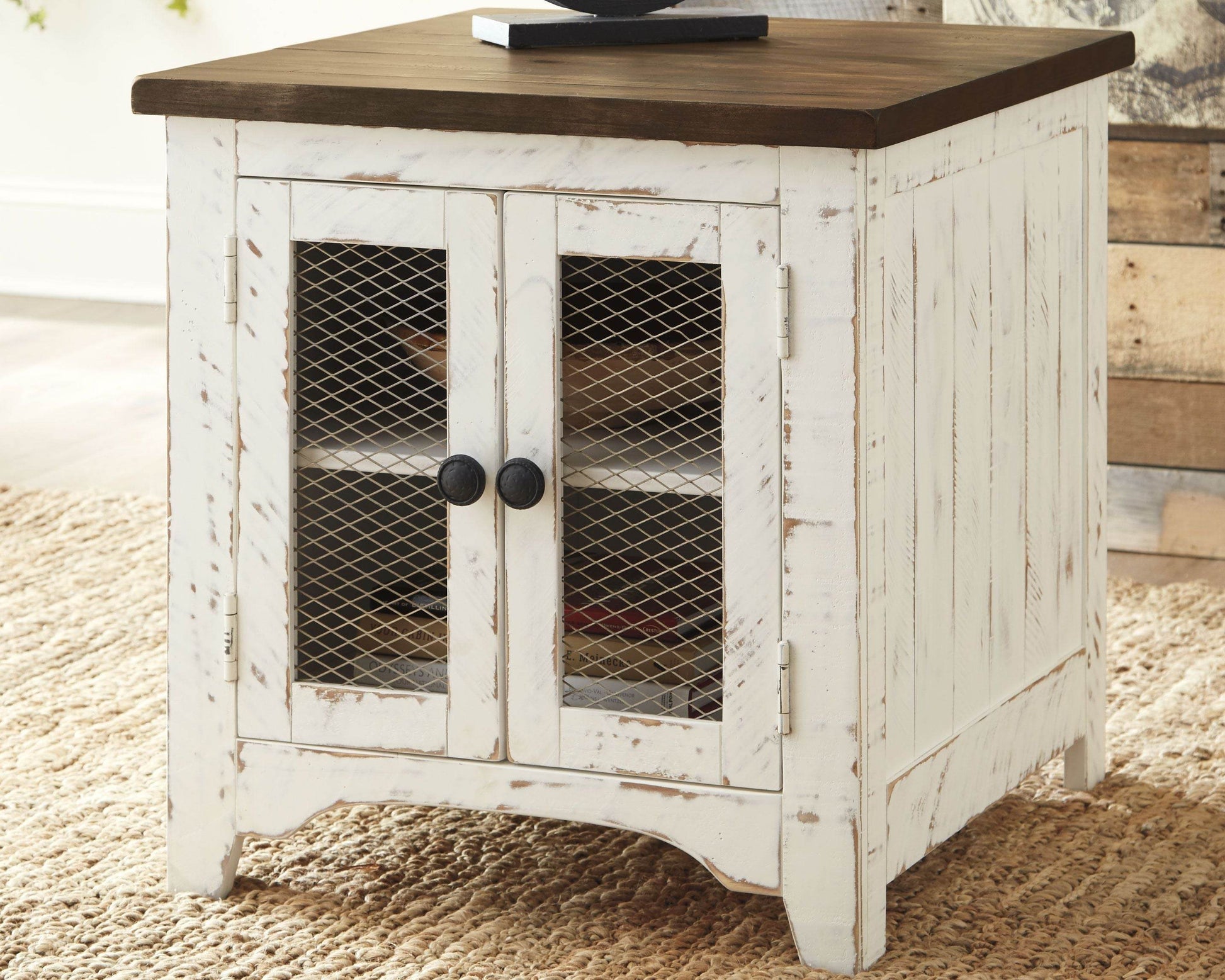 Wystfield - White / Brown - Rectangular End Table - 2 Doors - Forward Furniture