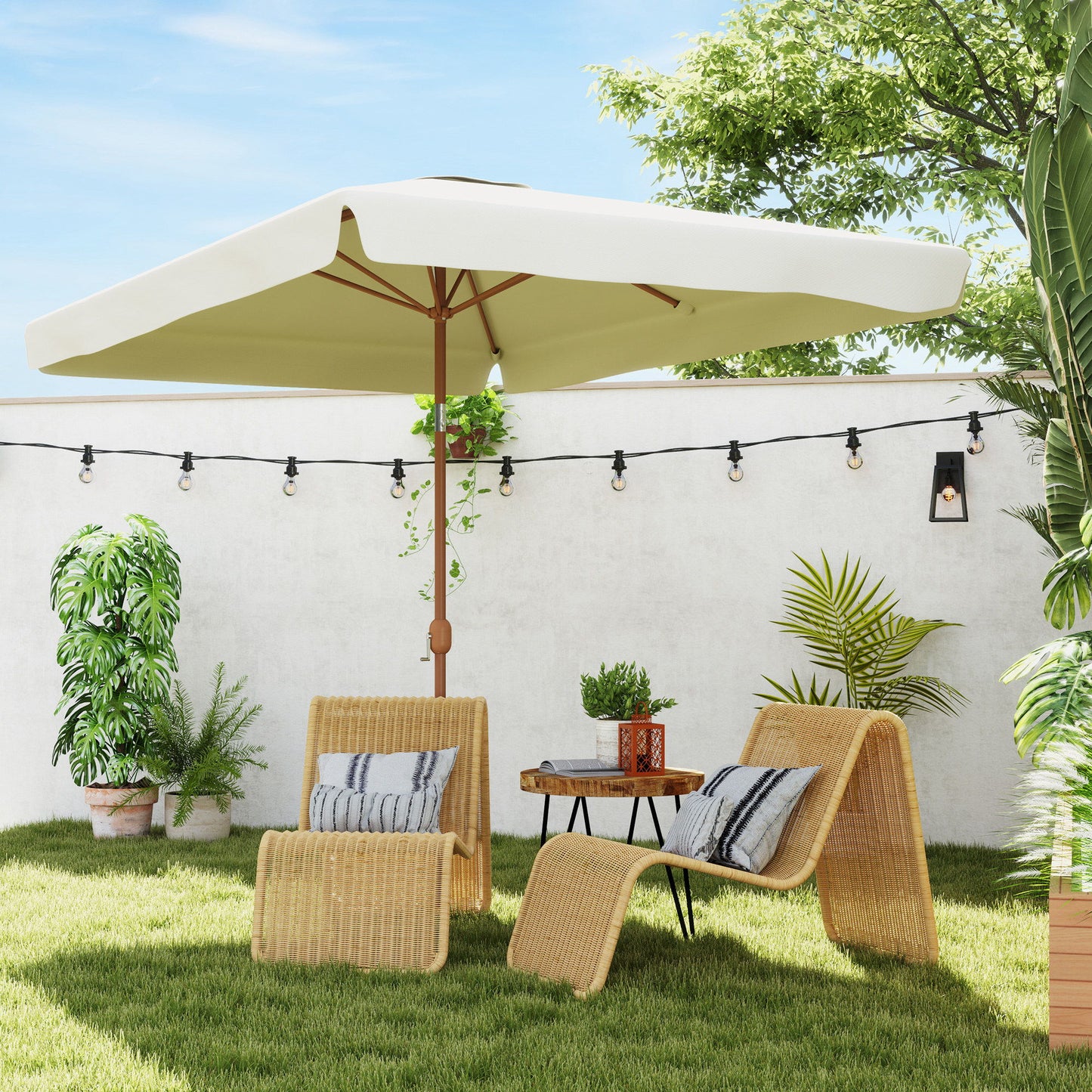 Patio Umbrella 118.1" x 78.7" Outdoor Parasol UV50+ Protection in Beige