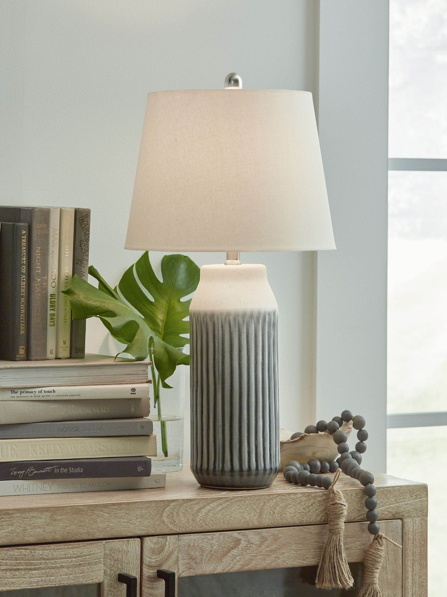 Afener - Blue / Beige - Ceramic Table Lamp (Set of 2) - Forward Furniture