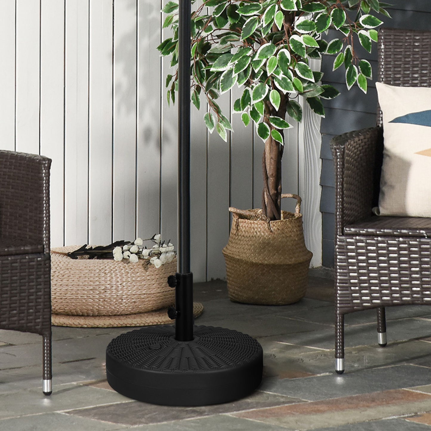 Umbrella Base, Heavy Duty Fillable Base Holder with Steel Pole, Round Parasol Stand for Patio, Outdoor, Backyard, Black