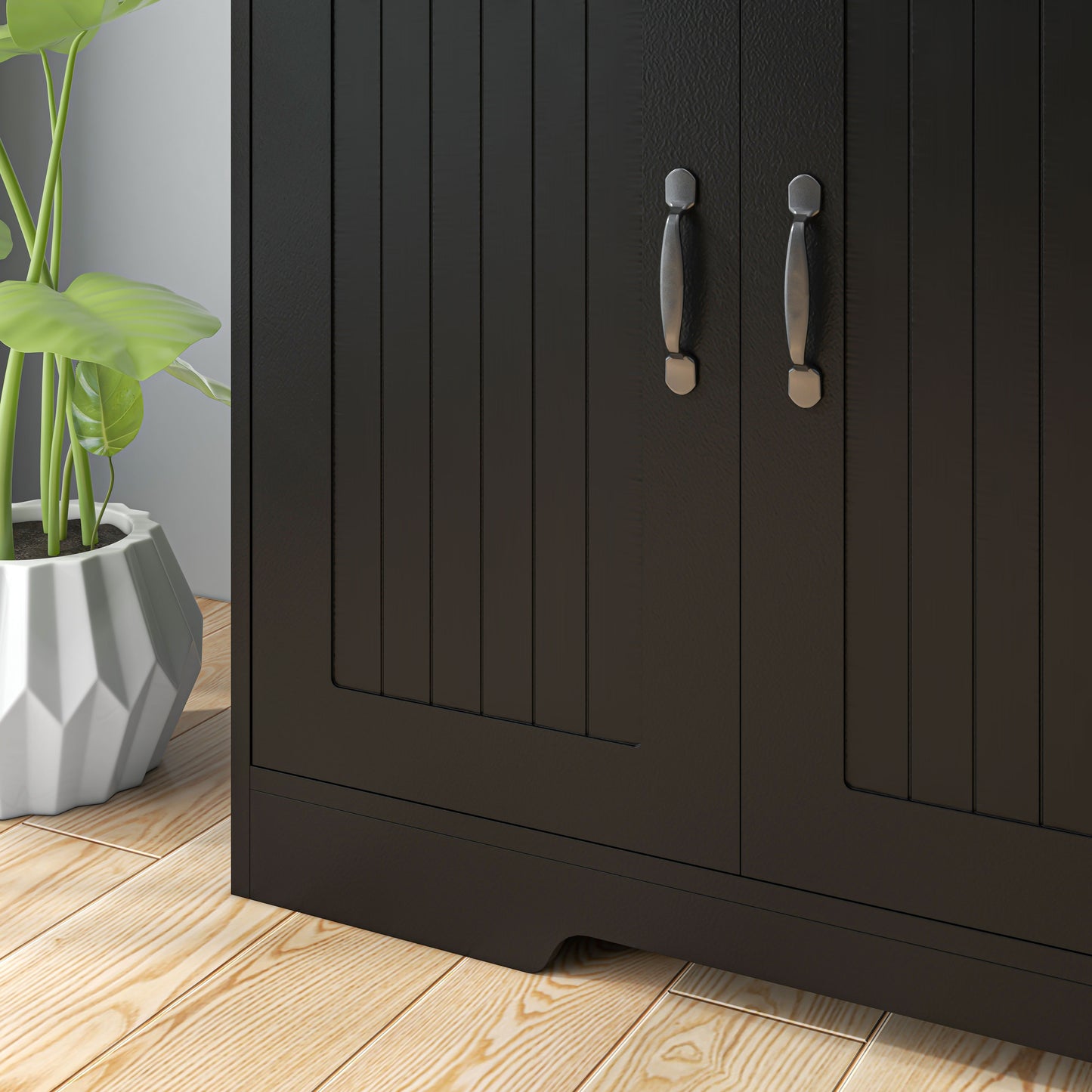 Modern Sideboard Buffet Cabinet with 4 Drawers and 2 Beadboard Doors, Kitchen Storage Cabinet, Black