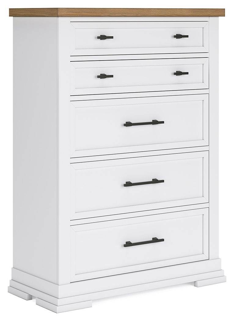 Ashbryn - White / Natural - Five Drawer Chest - Forward Furniture