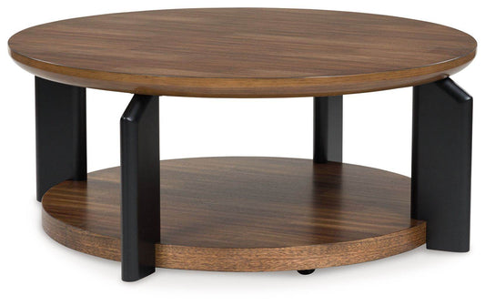 Kraeburn - Brown / Black - Round Cocktail Table - Forward Furniture