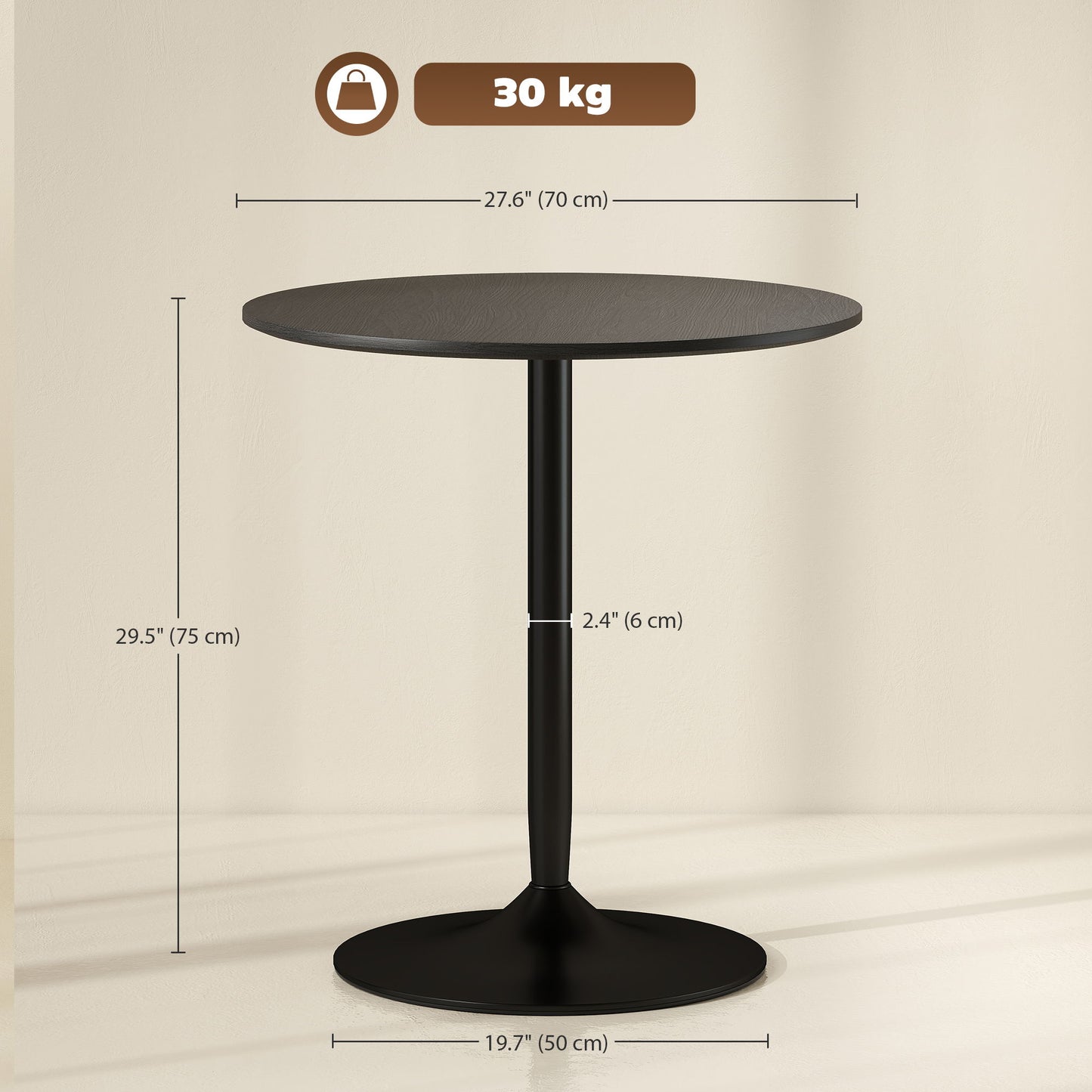 27.6" Round Kitchen Table for 2, Modern Small Dining Table with Wood Veneer, Steel Base for Dining Room, Black