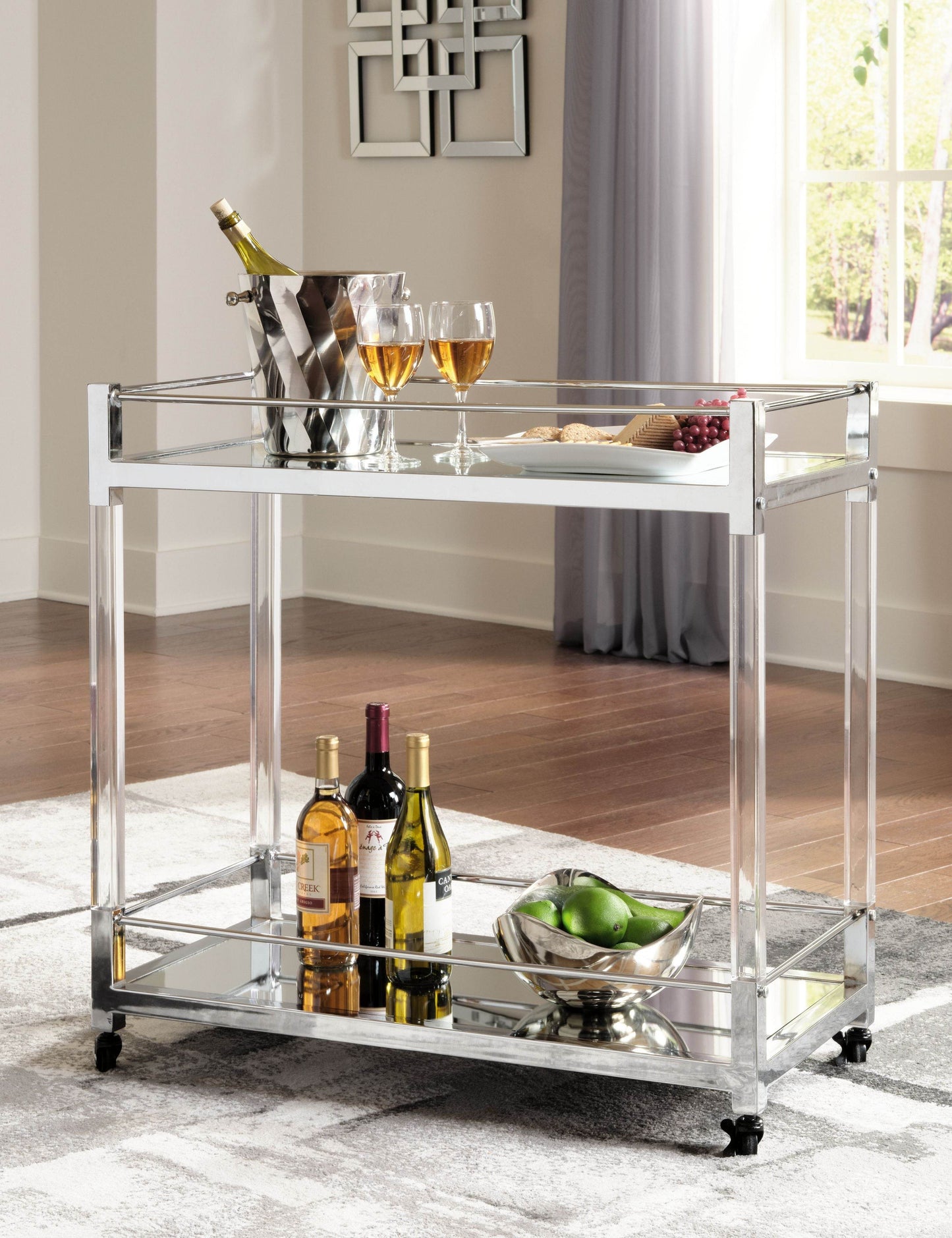 Chaseton - Clear / Silver Finish - Bar Cart - Forward Furniture