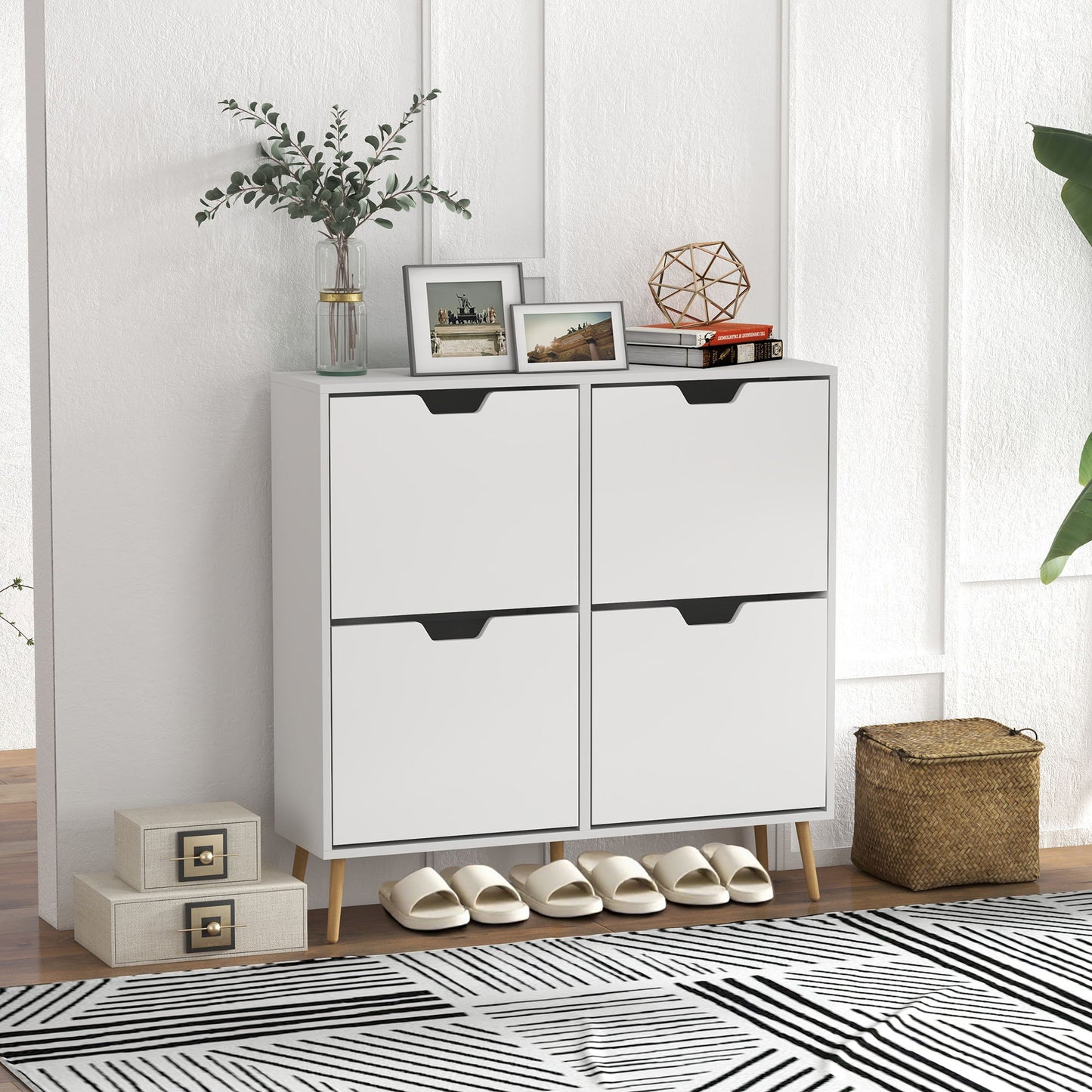 Shoe Storage Cabinet with 4 Flip Drawers and Adjustable Shelf, Shoe Cabinet for 8-16 Pairs of Shoes, White