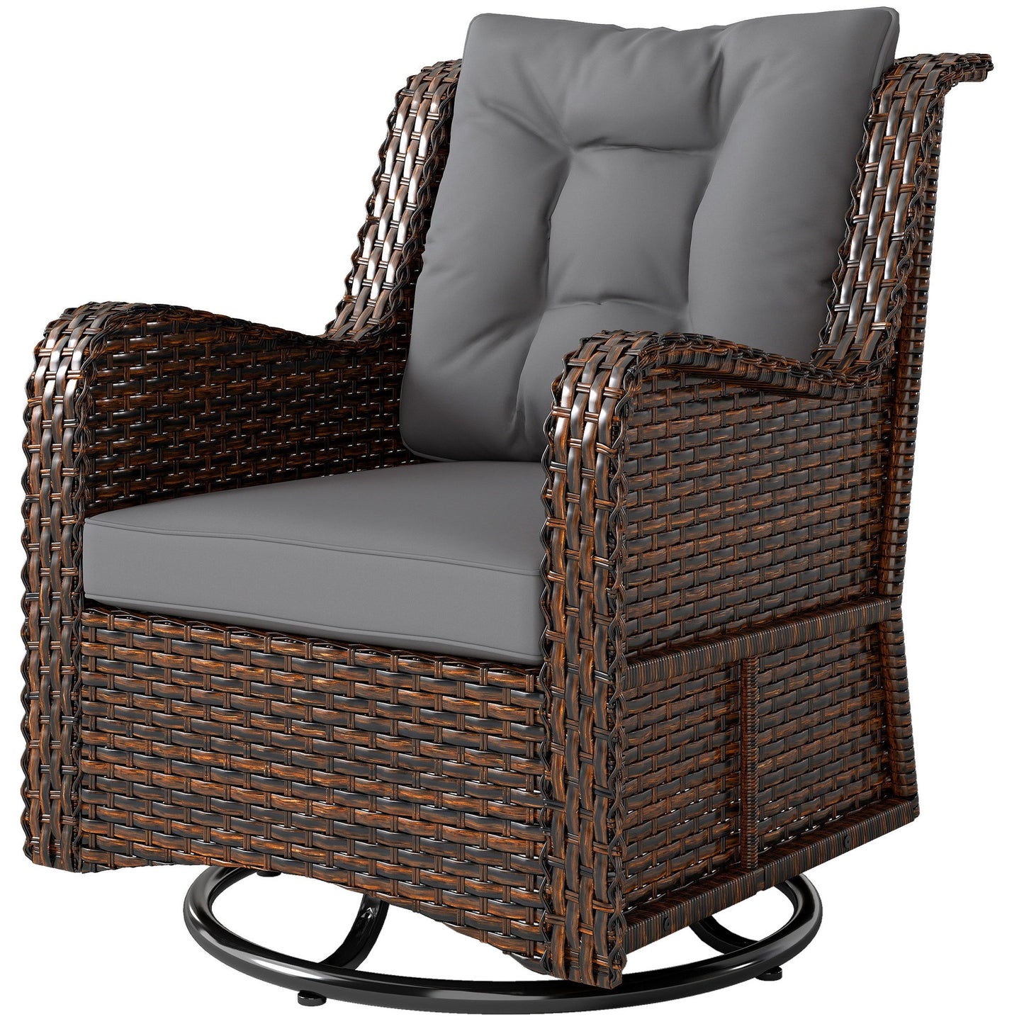 PE Rattan 360° Swivel Patio Chair with Cushion, Dark Grey
