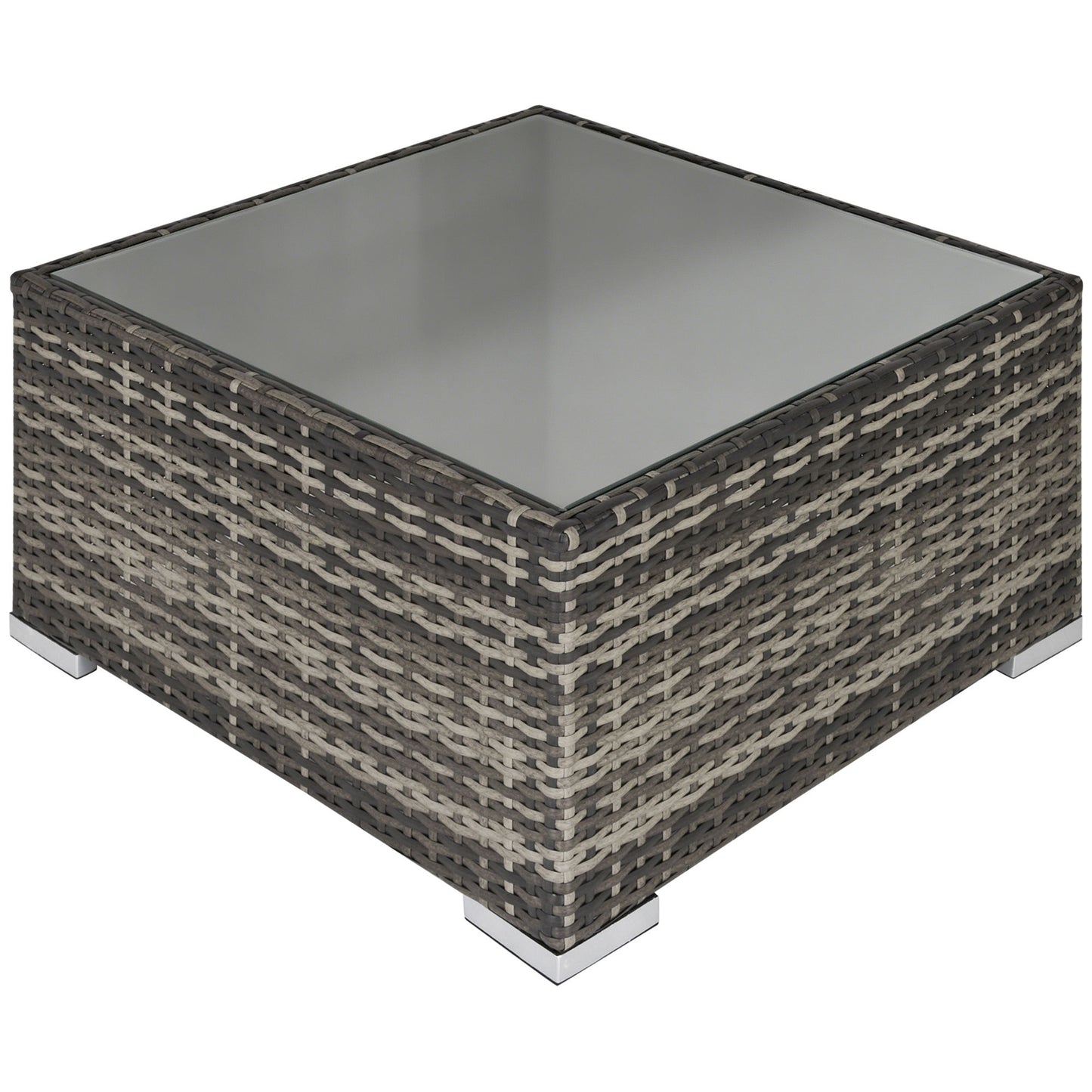 Rattan Garden Coffee Table, 25.6" Square Garden Rattan Table with Tempered Glass Top, Deep Grey