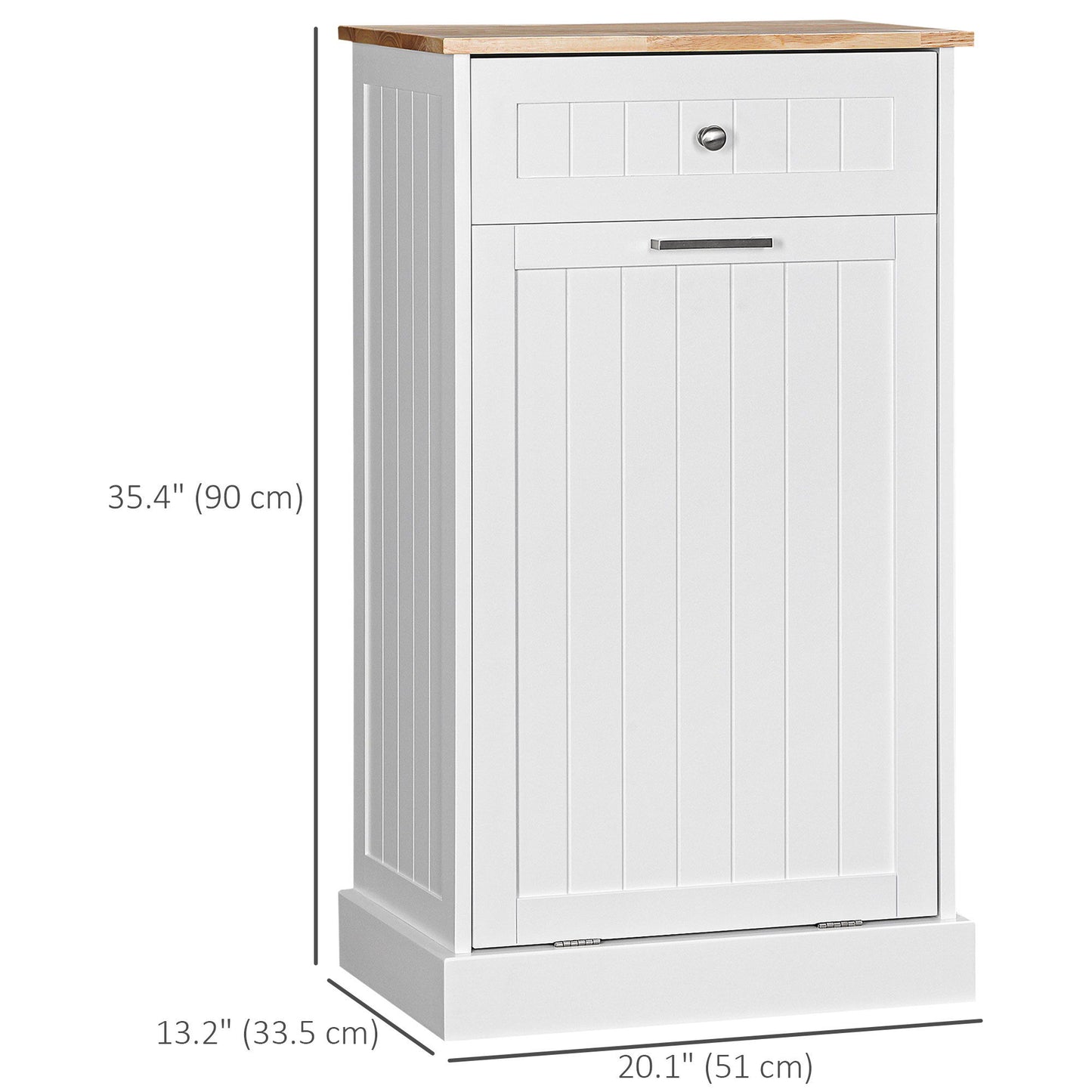 Kitchen Tilt Out Trash Bin Cabinet, Free Standing Recycling Cabinet, Trash Can Holder with Drawer, White