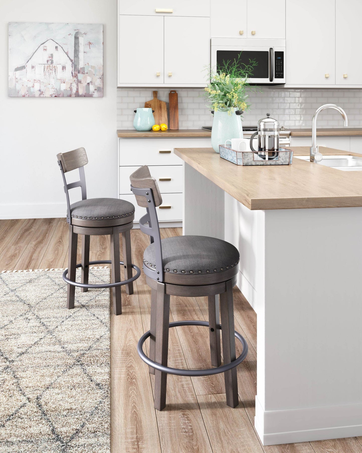 Caitbrook - Gray - UPH Swivel Barstool - Forward Furniture