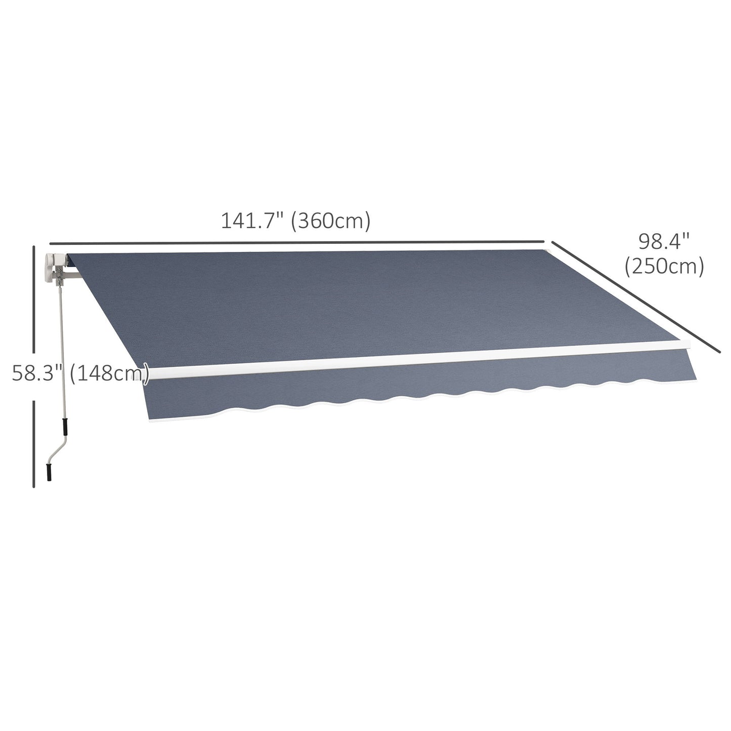 12' x 8' Retractable Patio Awning Sunshade Shelter with Manual Crank Handle UV & Water-Resistant for Deck Balcony Grey