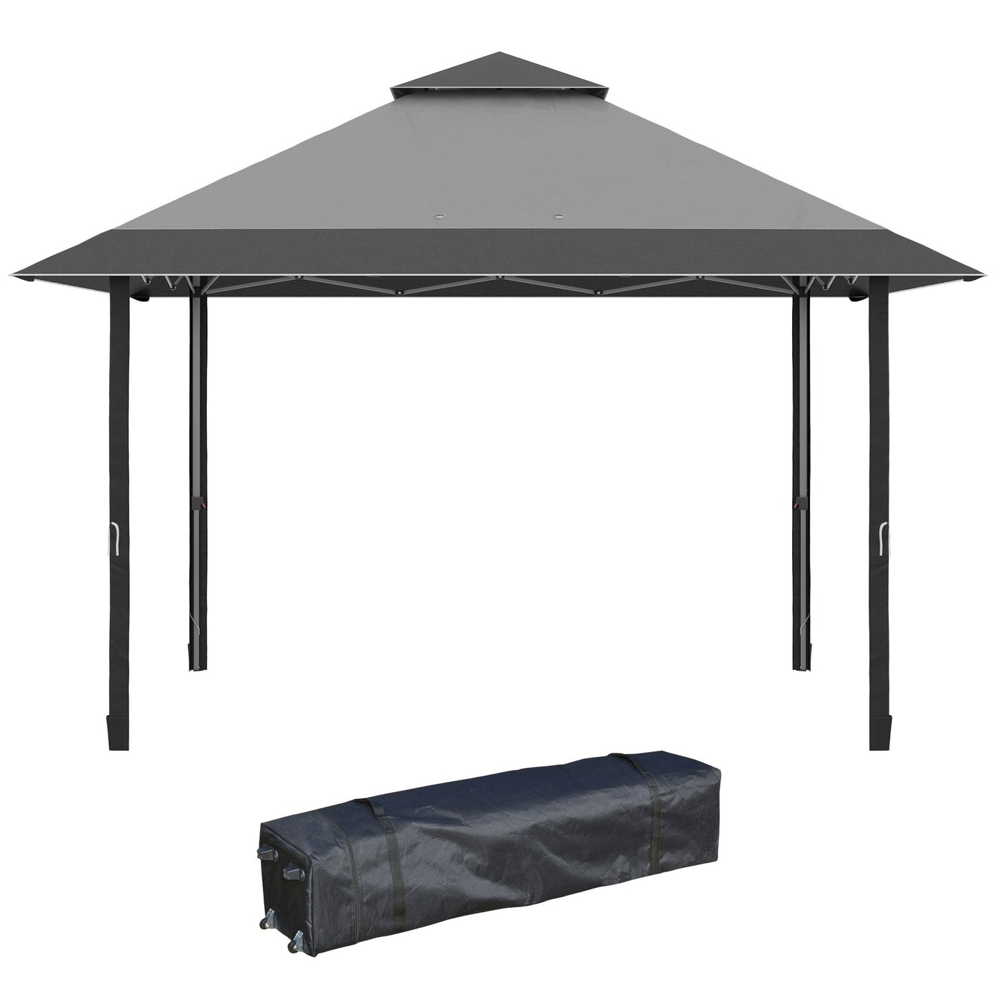 13' x 13' Pop Up Party Tent Outdoor Canopy with Top Vent, 3-Level Adjustable Height, and Roller Bag, Grey