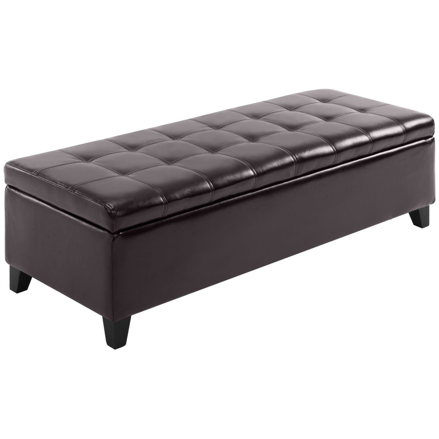 Storage Ottoman Bench, Foot Rest with Solid Wood Legs, 51 Inches PU Leather Storage Chest for Living Room, Brown