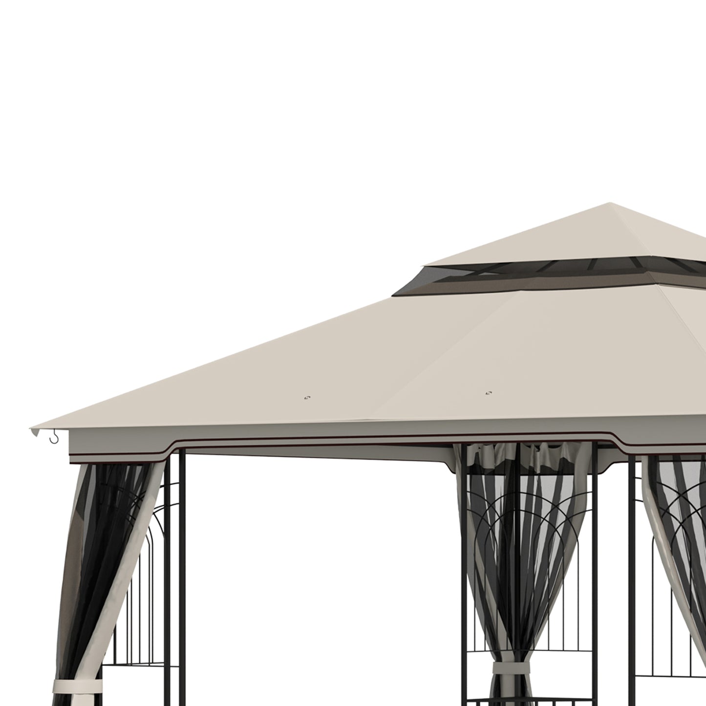 10'x10' Soft-top Patio Gazebo with Double Tier Roof, Mesh Curtains, Display Shelves, Top Hooks, Beige