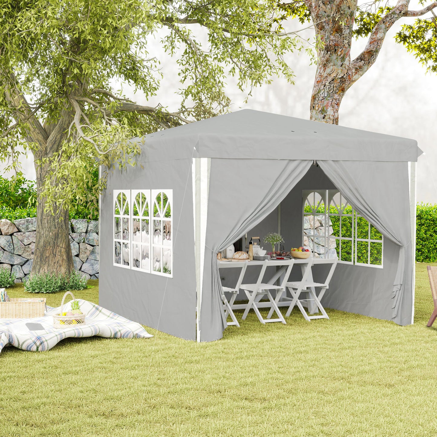 10' x 10' Pop-Up Canopy Tent with Sidewalls, Height-Adjustable, Carry Bag Included, for Outdoor, Garden, Patio, Light Grey