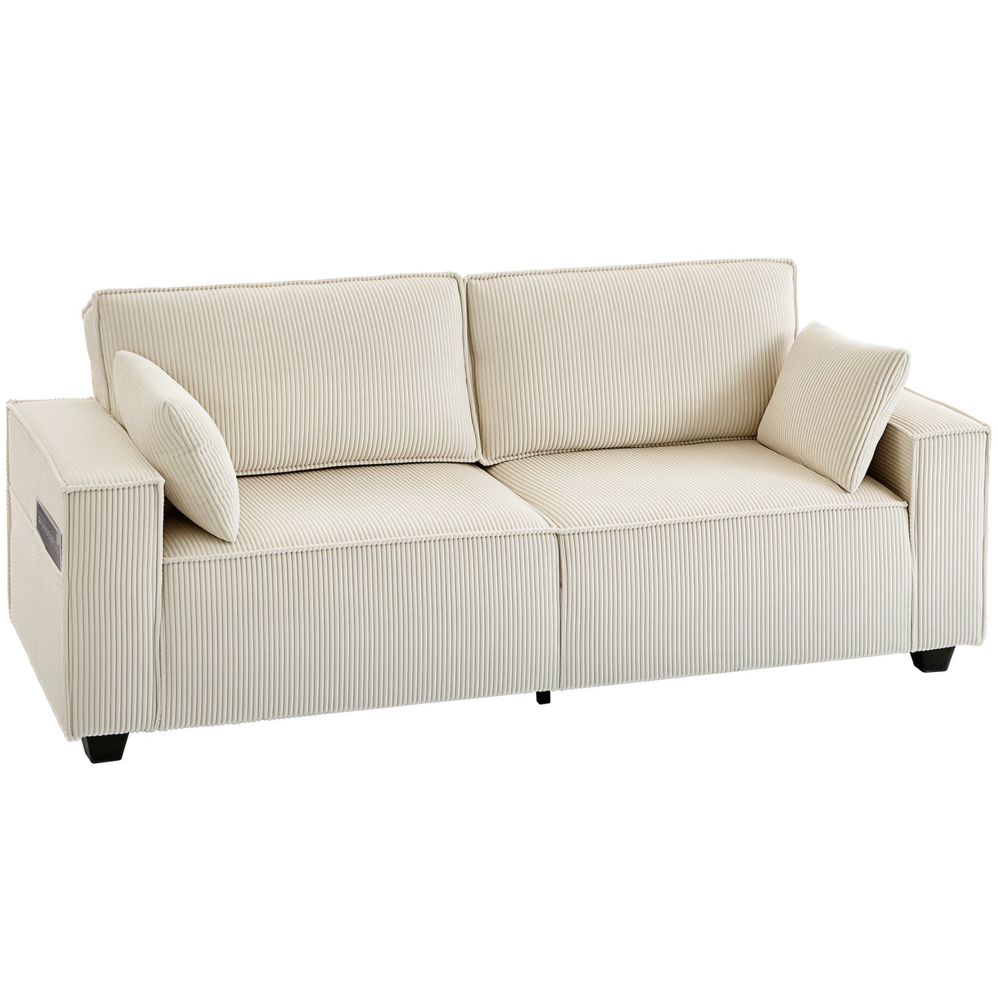86" 3 Seater Sofa, Modern Corduroy Upholstered Couch, Beige