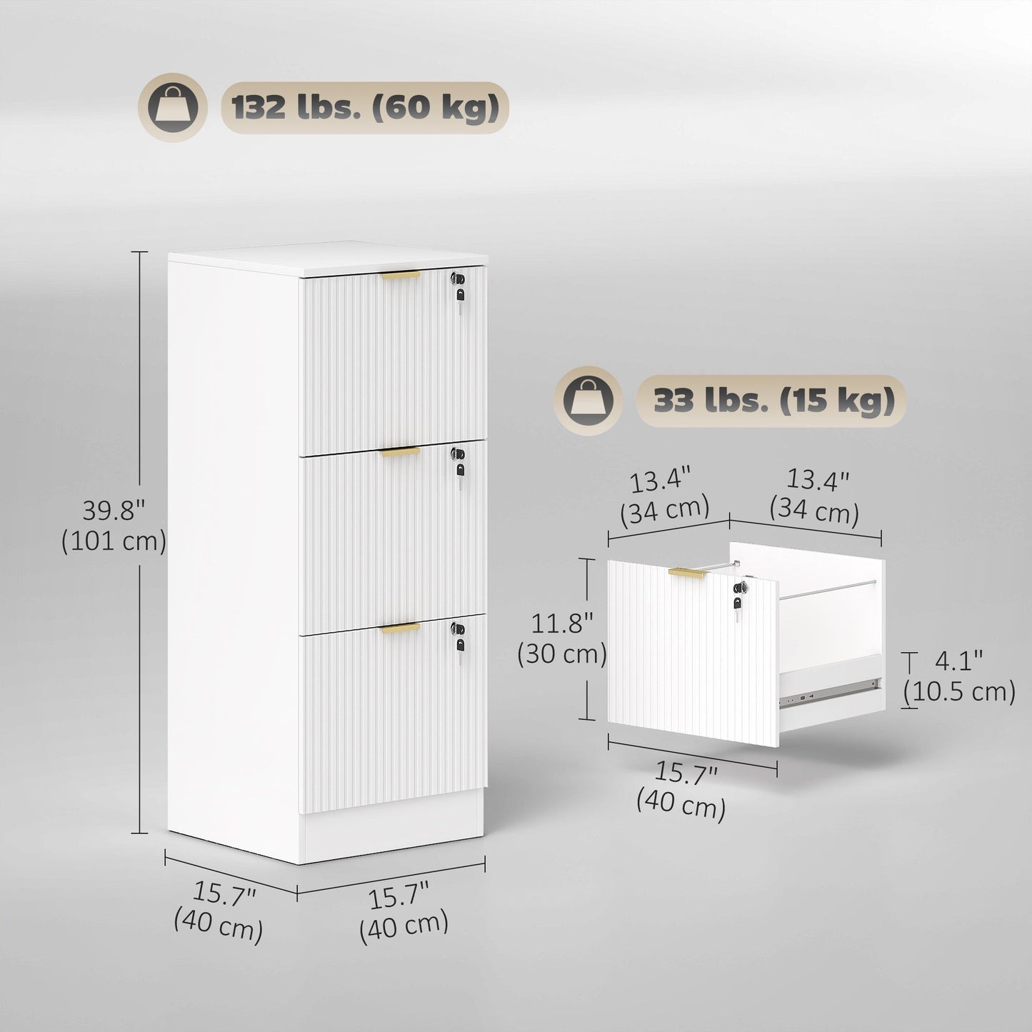3-Drawer Lockable Filing Cabinet - White