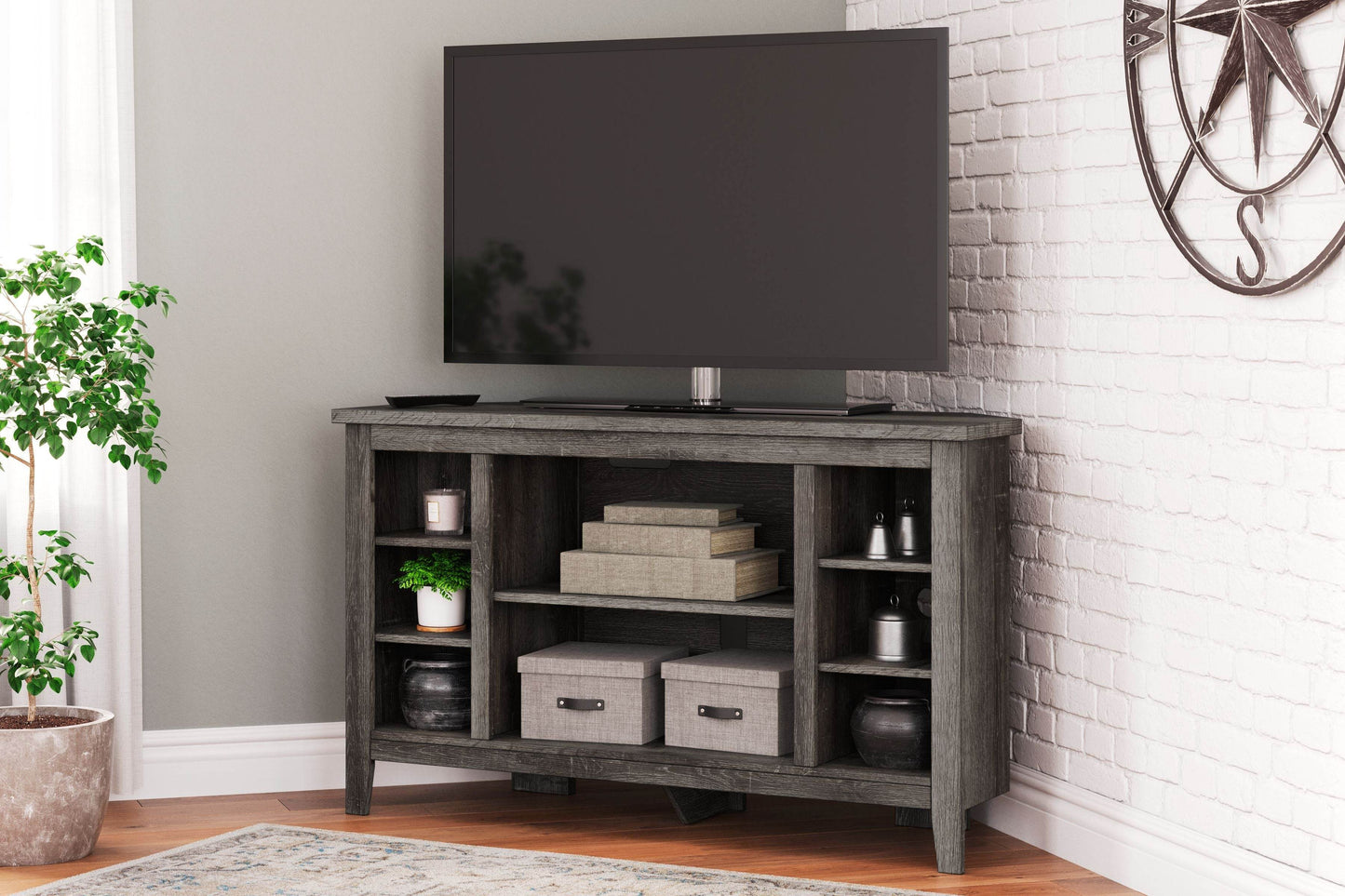 Arlenbry - Gray - Corner TV Stand/Fireplace Opt - Forward Furniture