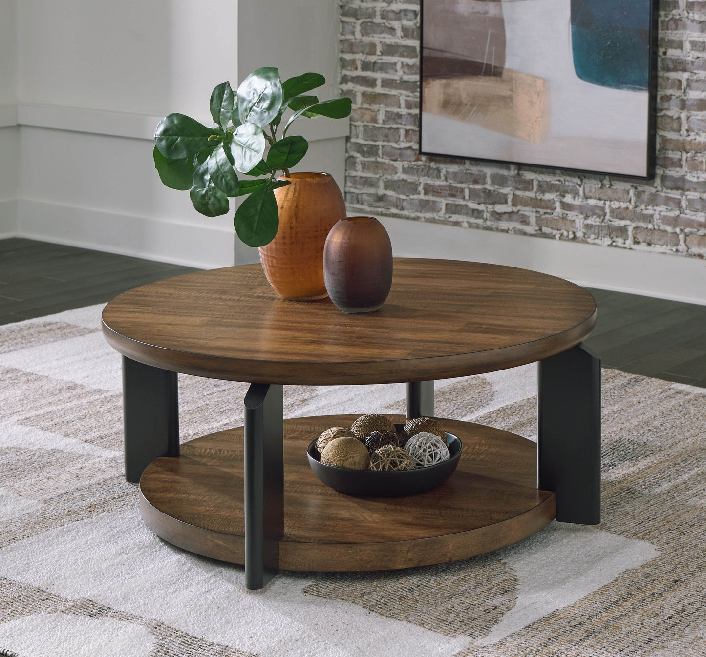 Kraeburn - Brown / Black - Round Cocktail Table - Forward Furniture