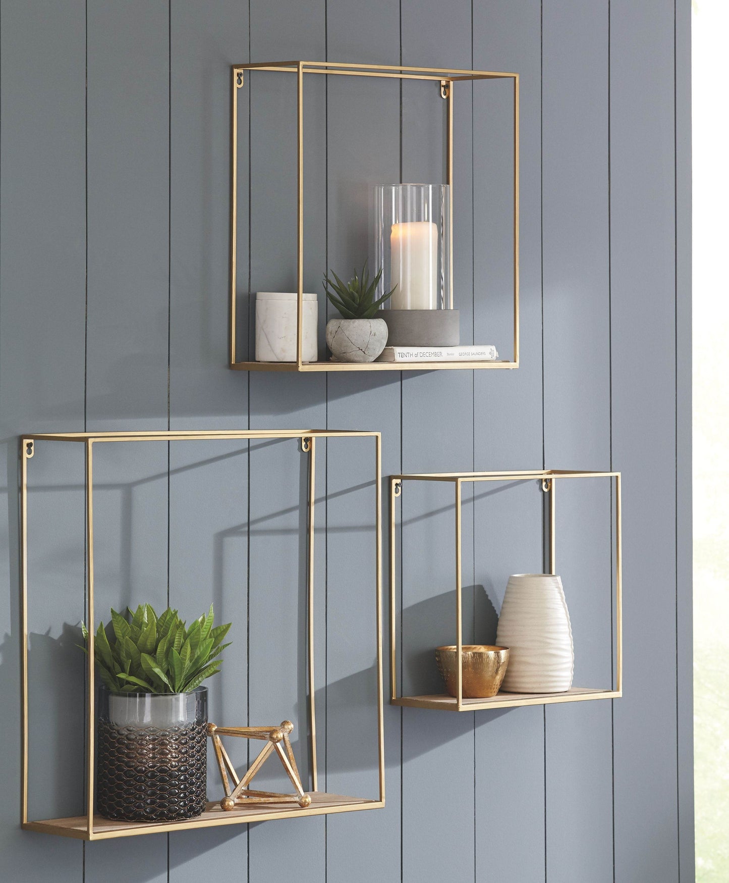 Efharis - Natural / Gold Finish - Wall Shelf Set (Set of 3) - Forward Furniture