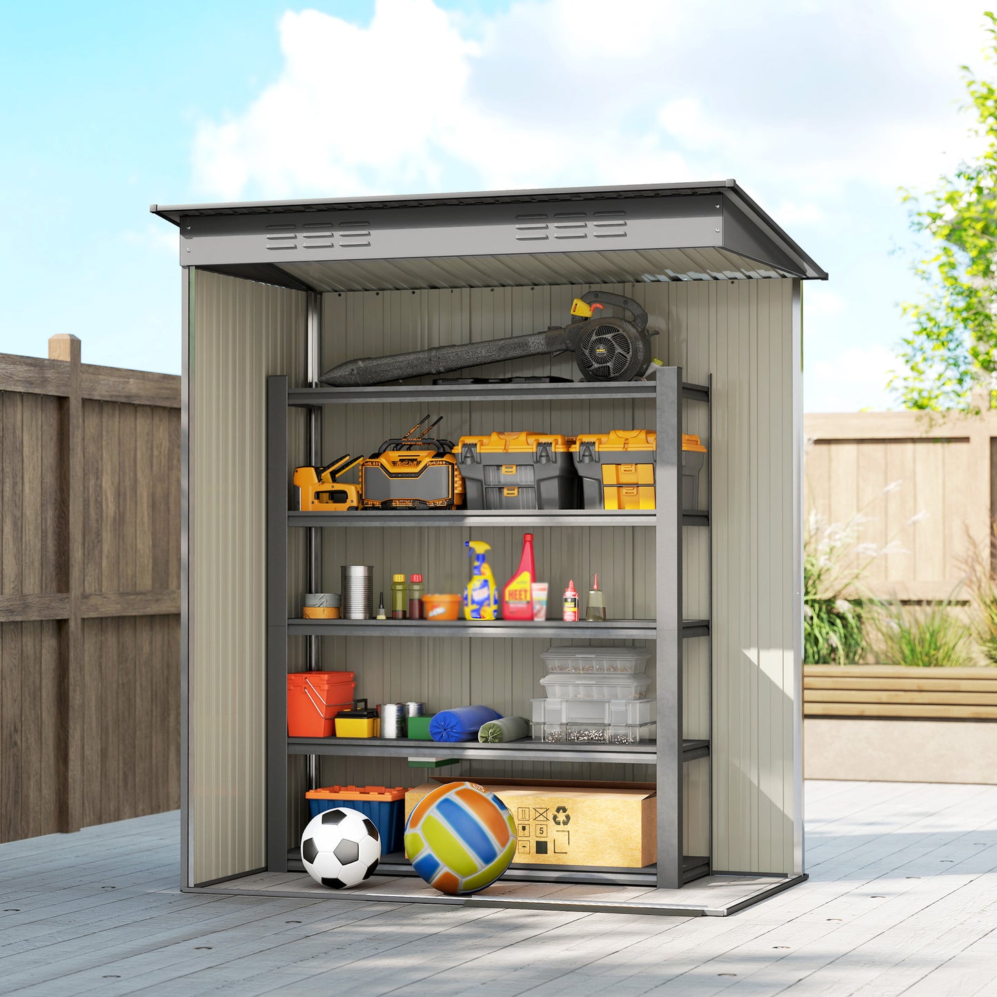 5.2' x 3.5' Outdoor Storage Shed, Easy to Assemble Metal Garden Shed, for Backyard, Lawn, Patio, Light Grey