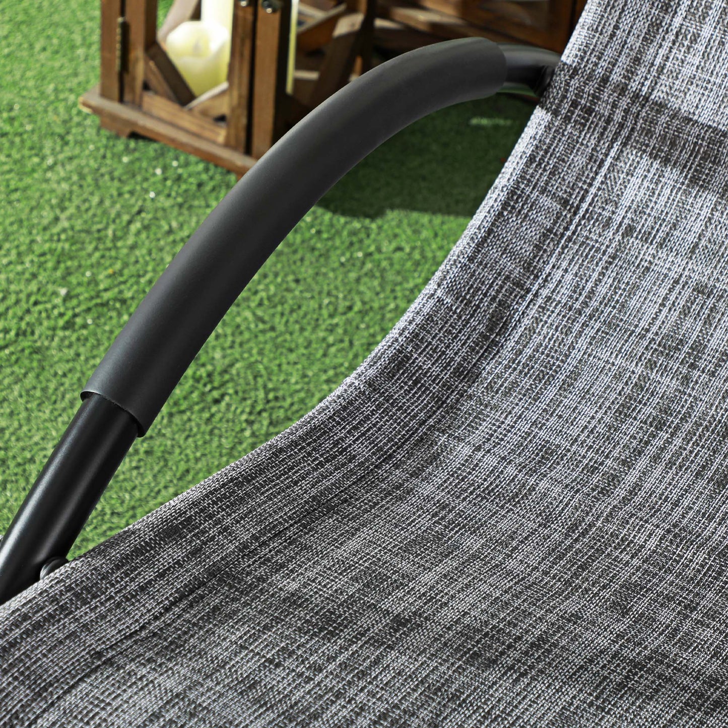 Outdoor Rocking Chair, Patio Zero Gravity Rocker with Mesh Seat and Padded Pillow for Indoor, Garden, Grey