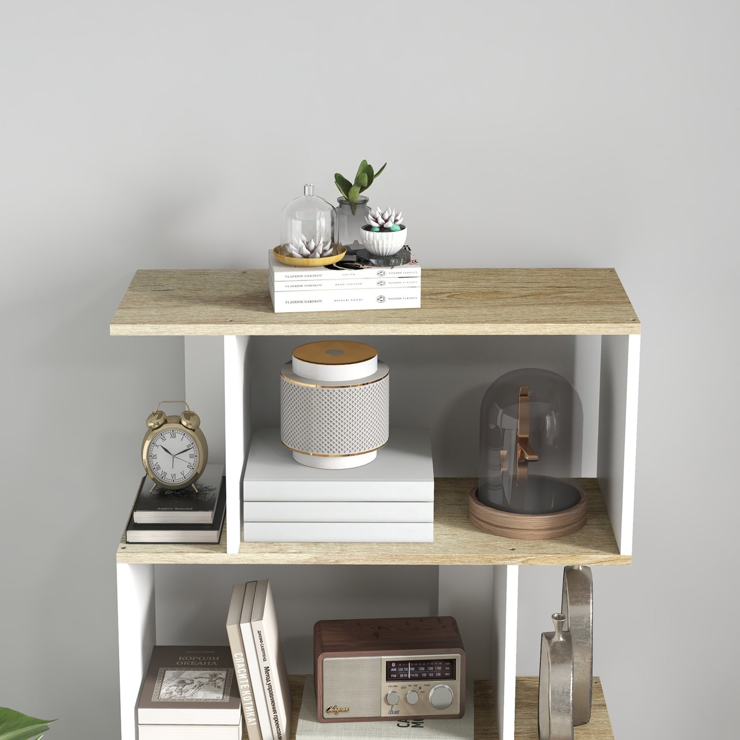 5-Tier Bookshelf, Geometric S-Shaped Bookcase, Tall Narrow Display Shelf for Living Room, Study Room, White