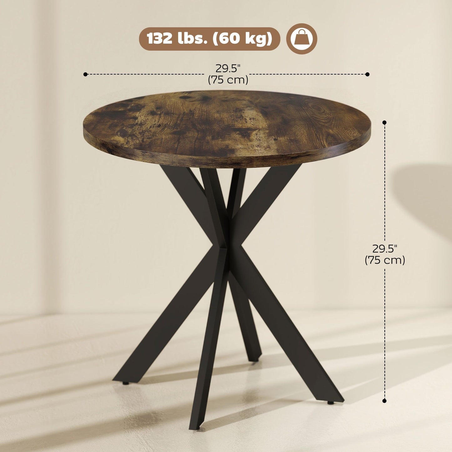 29" Round Dining Table with Steel Legs - Rustic Brown